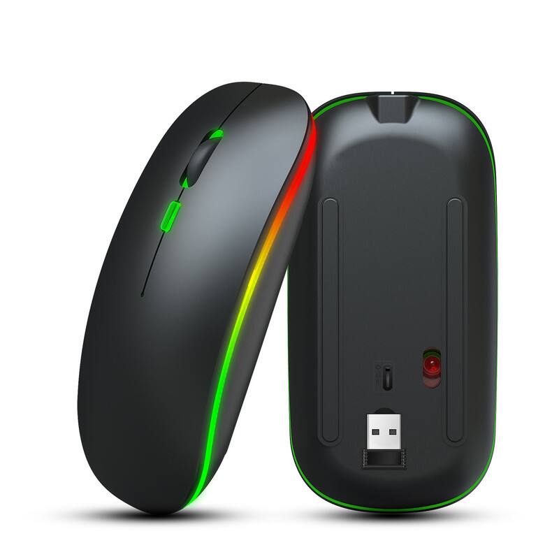 Angle. SKRAN - 2.4G Wireless Rechargeable Office Mouse - Slim, Easy-to-Use with 7-Color Breathing Light,Adjustable DPI for Home/Office - Black.