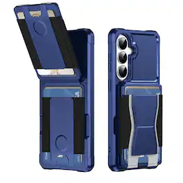 Dteck - Rugged Wallet Case for Samsung Galaxy S26, Shockproof Protective Cover with Elastic Card Holder and Kickstand - Darkblue