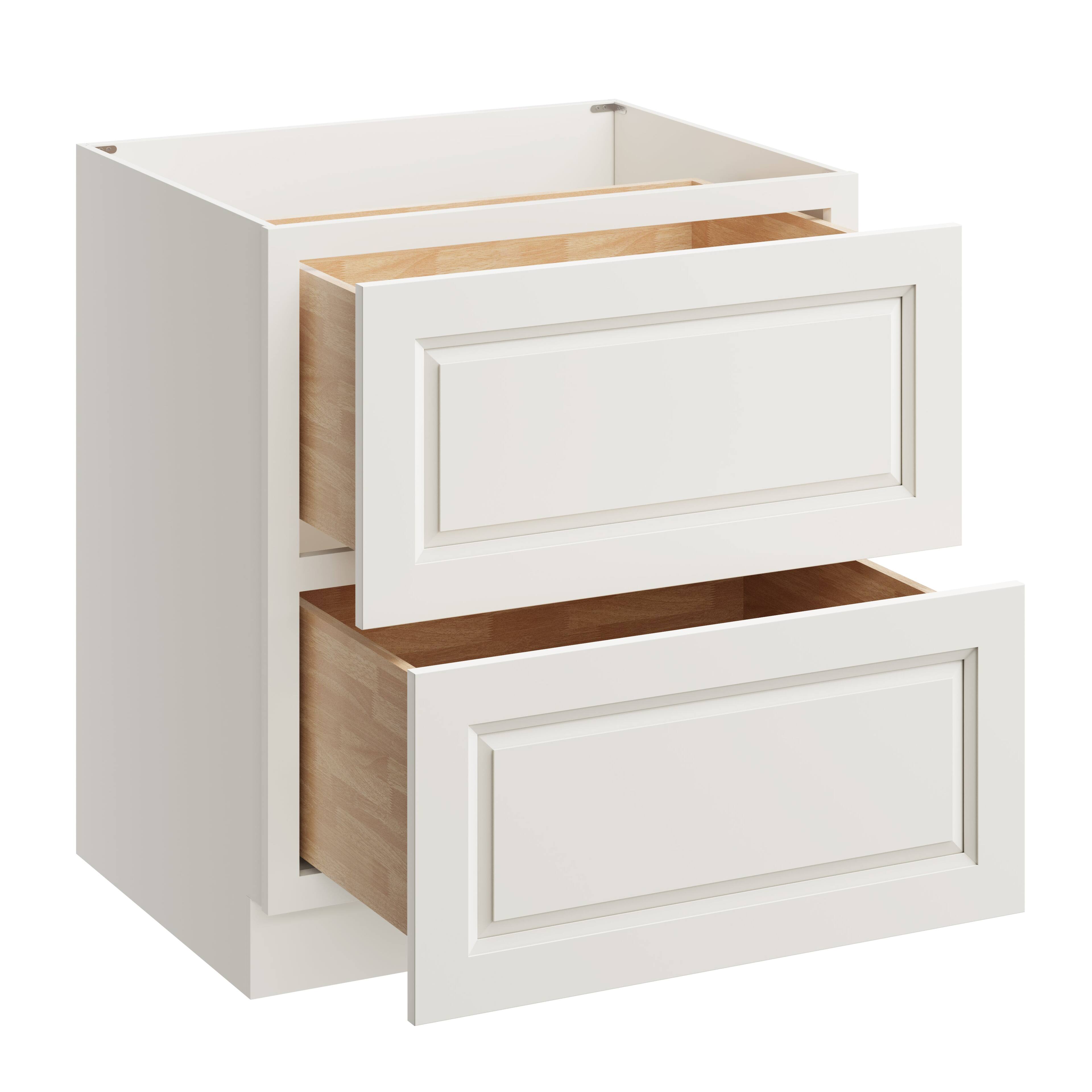 Alt View 1. Boyel Living - 30 Inch Glacier White 2 Drawer Kitchen Base Cabinet with Soft-Close Design - Glacier White.