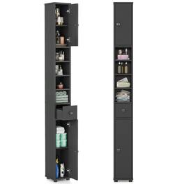Gymax - Tall Slim Bathroom Storage Cabinet Linen Tower w/Drawer Adjustable Shelves - Gray
