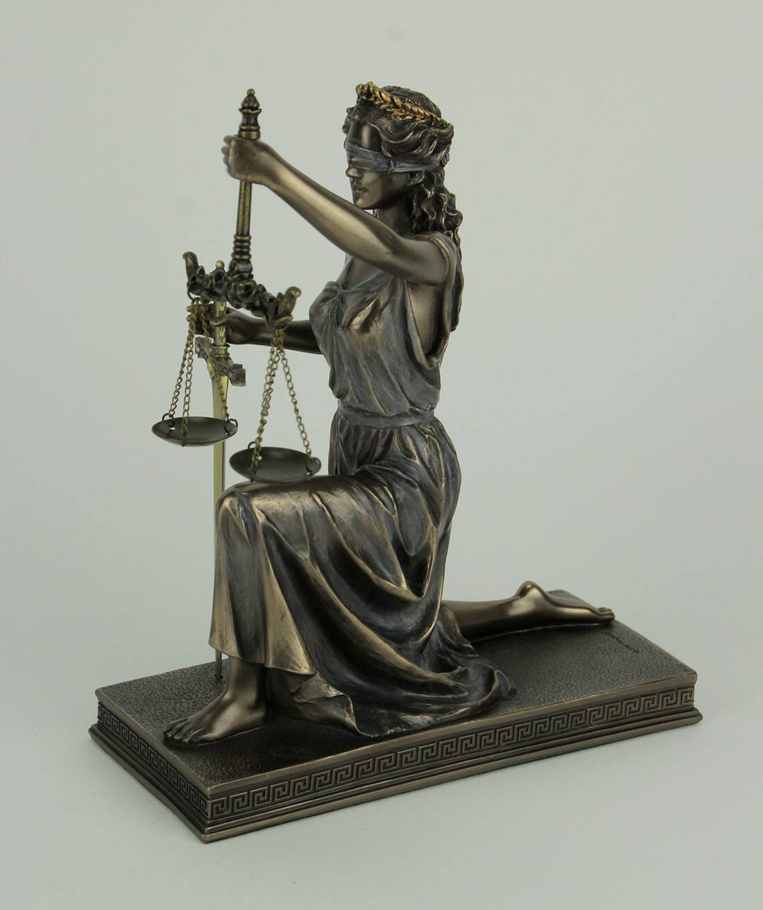 Alt View 1. Veronese Design - Bronze Finish Lady Justice Kneeling Holding Balance Scales and Sword Statue - Bronze.