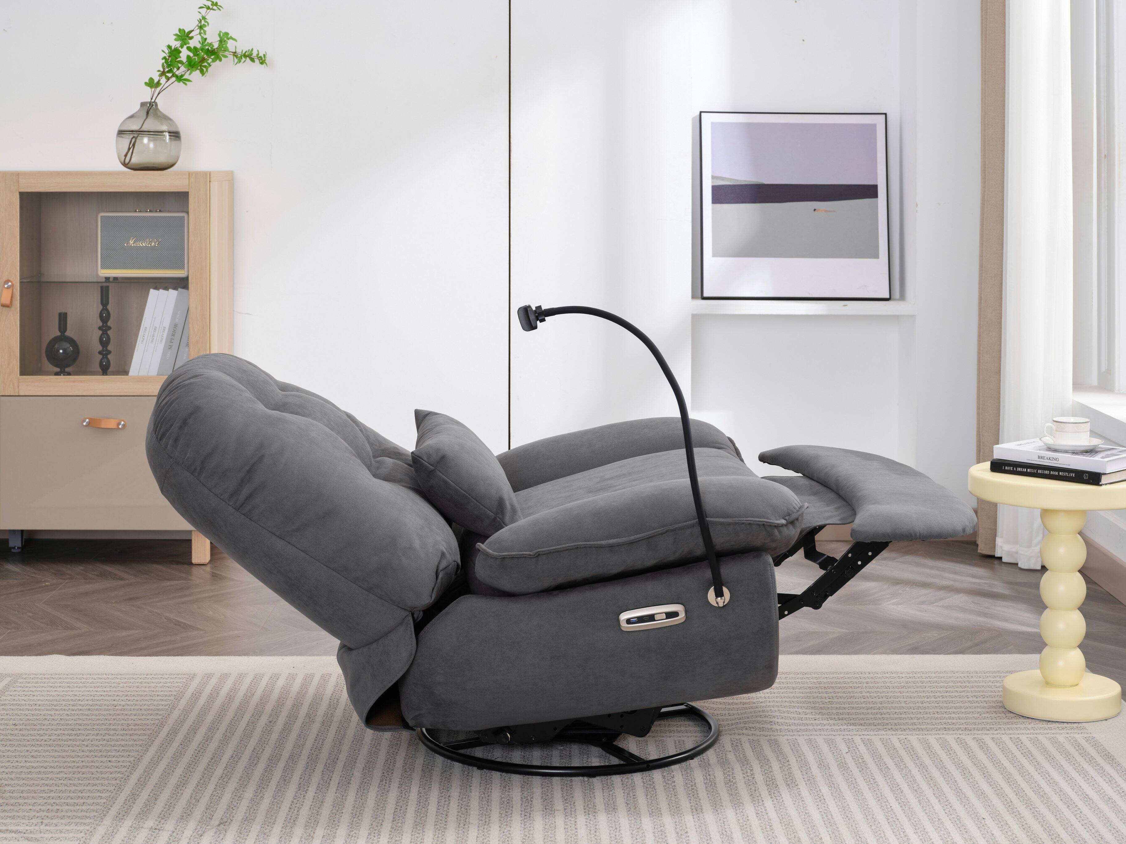 Alt View 6. GOODSILO - Power Recliner Swivel Glider with USB Charger & Bluetooth Music Player - Sleep, Work, Game & Leisure - Grey.