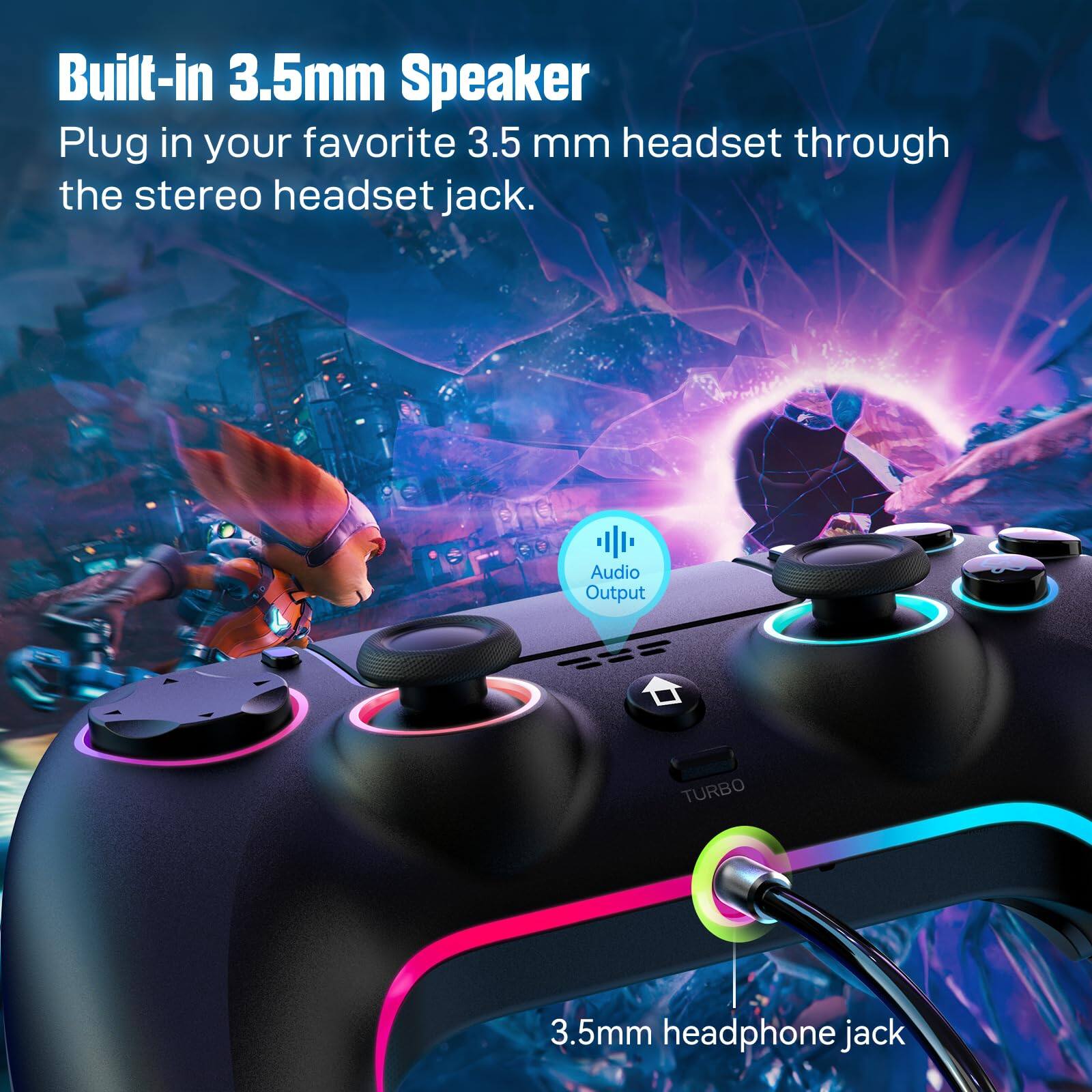 Built-in 3.5mm Speaker  
Plug in your favorite 3.5 mm headset through the stereo headset jack.  

Audio Output  
3.5mm headphone jack