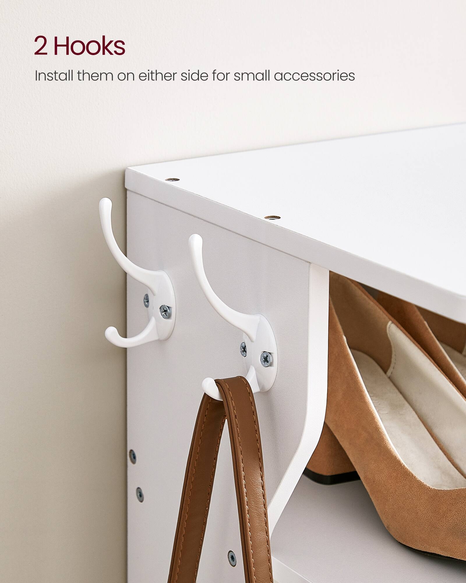 2 Hooks  
Install them on either side for small accessories