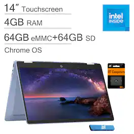 HP - Chromebook X360 14b 14" FHD Touchscreen 2-in-1 Laptop - Intel N100 - 4GB Memory - 64GB+64GB SD Card - Sky Blue