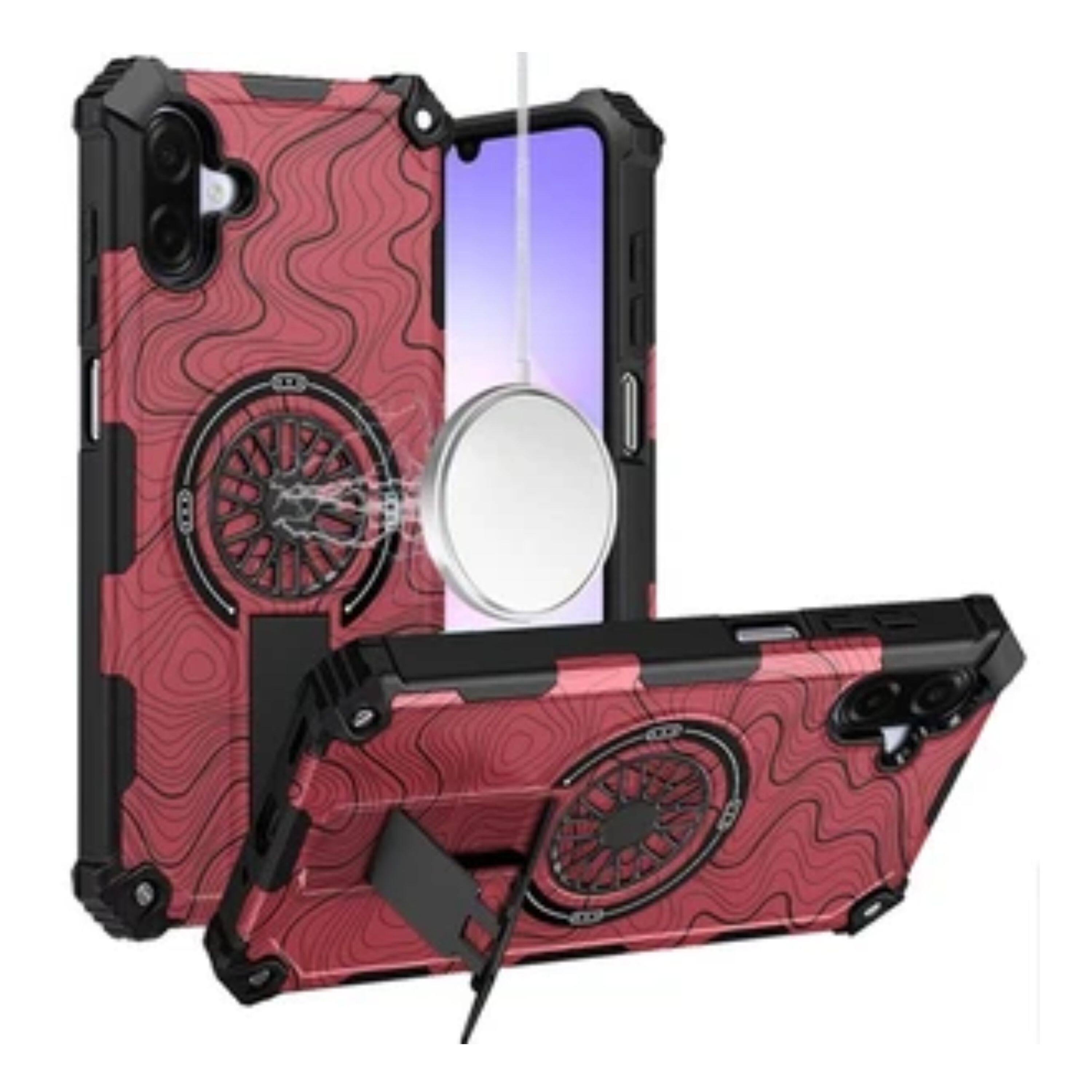 Angle. Kitcheniva - Shockproof Rugged Magnetic Circle Stand Phone Case With Tempered Glass For Samsung Galaxy A07 - Multicolor.