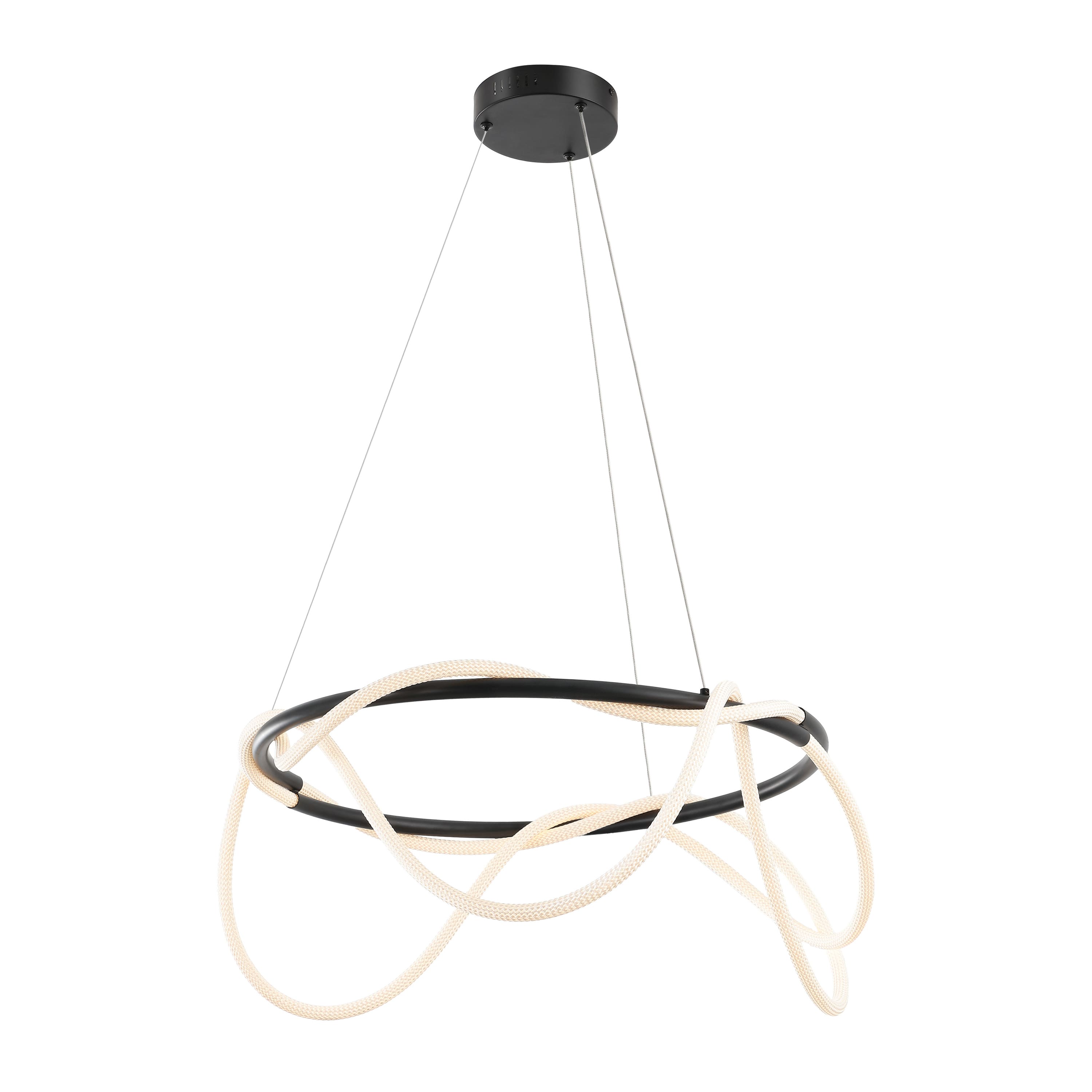 "Jonathan Y - Lisette 25"" Contemporary Minimalist 360 Adjustable Silicone Rope Dimmable Integrated LED Chandelier - Black" price history on PriceWatchPro