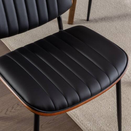Alt View 4. LUCKY ONE - Assembled Mid Century Dining Chair Set of 2 Faux Leather with Walnut Bentwood Back Metal Legs - Black PU.