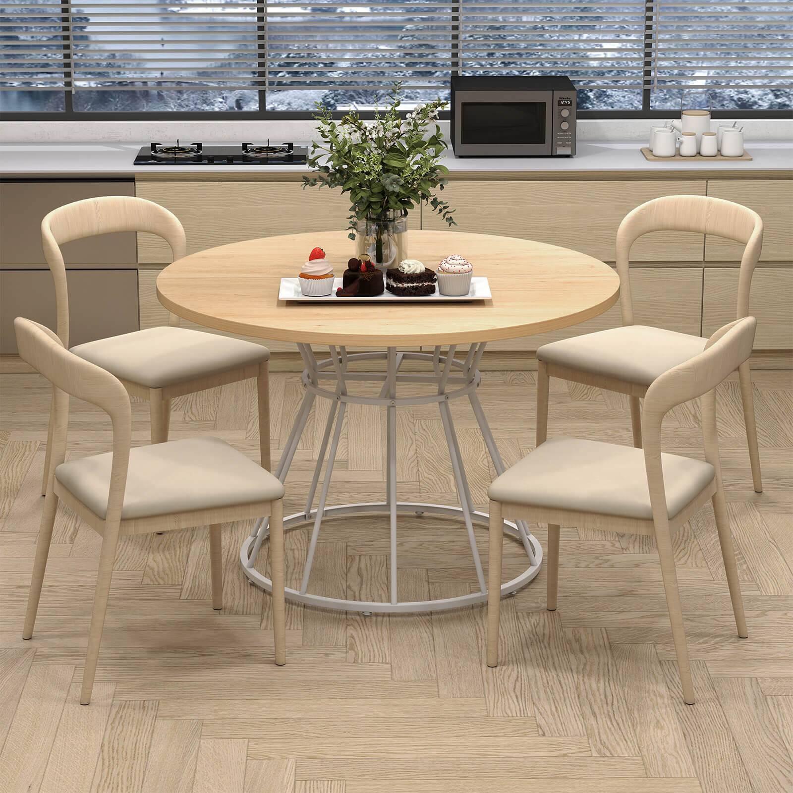 Alt View 3. Costway - Costway 47" Round Dining Table with Wooden Tabletop, Metal Base for Home Dining Room - Natural+ White.