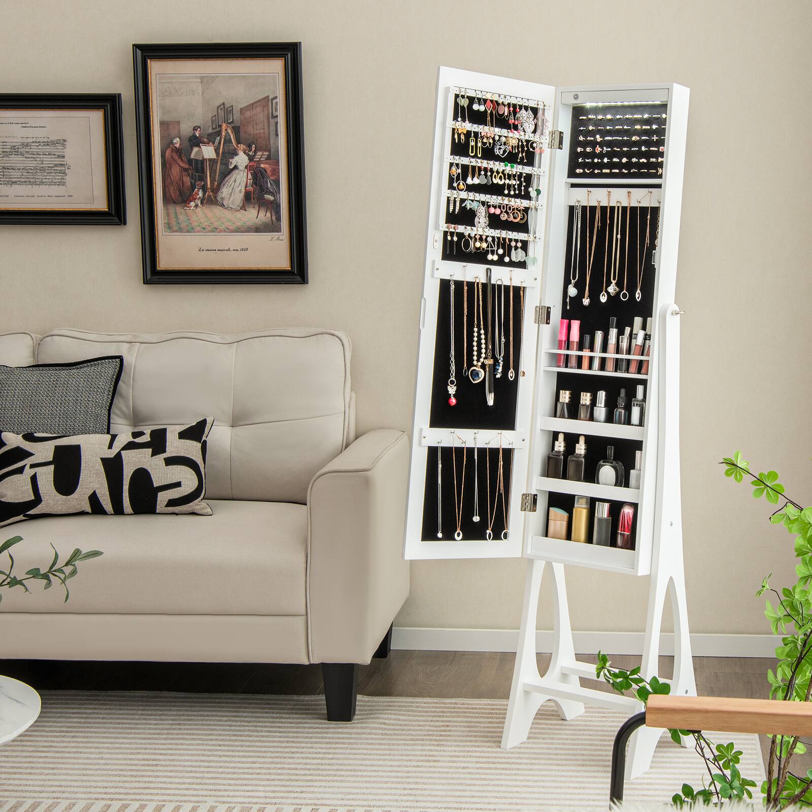 Alt View 7. Ecooso - Freestanding Jewelry Cabinet Organizer with Beveled Full-Length Mirror and Storage.