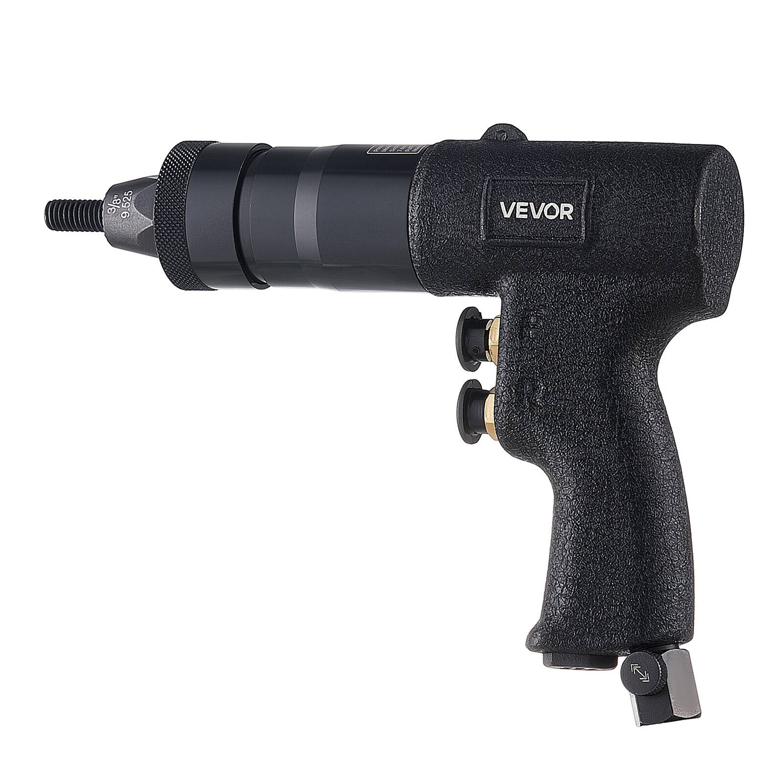 Alt View 5. VEVOR - Pneumatic Rivet Nut Gun Kit with 1/4" 5/16" 10/24" 3/8" Gun Heads, 20PCS Mandrels, 2500LBS Force,Forward&Reverse Switch - Black.