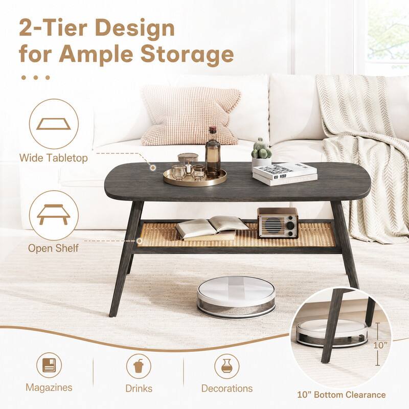 2-Tier Design for Ample Storage

Wide Tabletop
Open Shelf

10" Bottom Clearance

Magazines
Drinks
Decorations