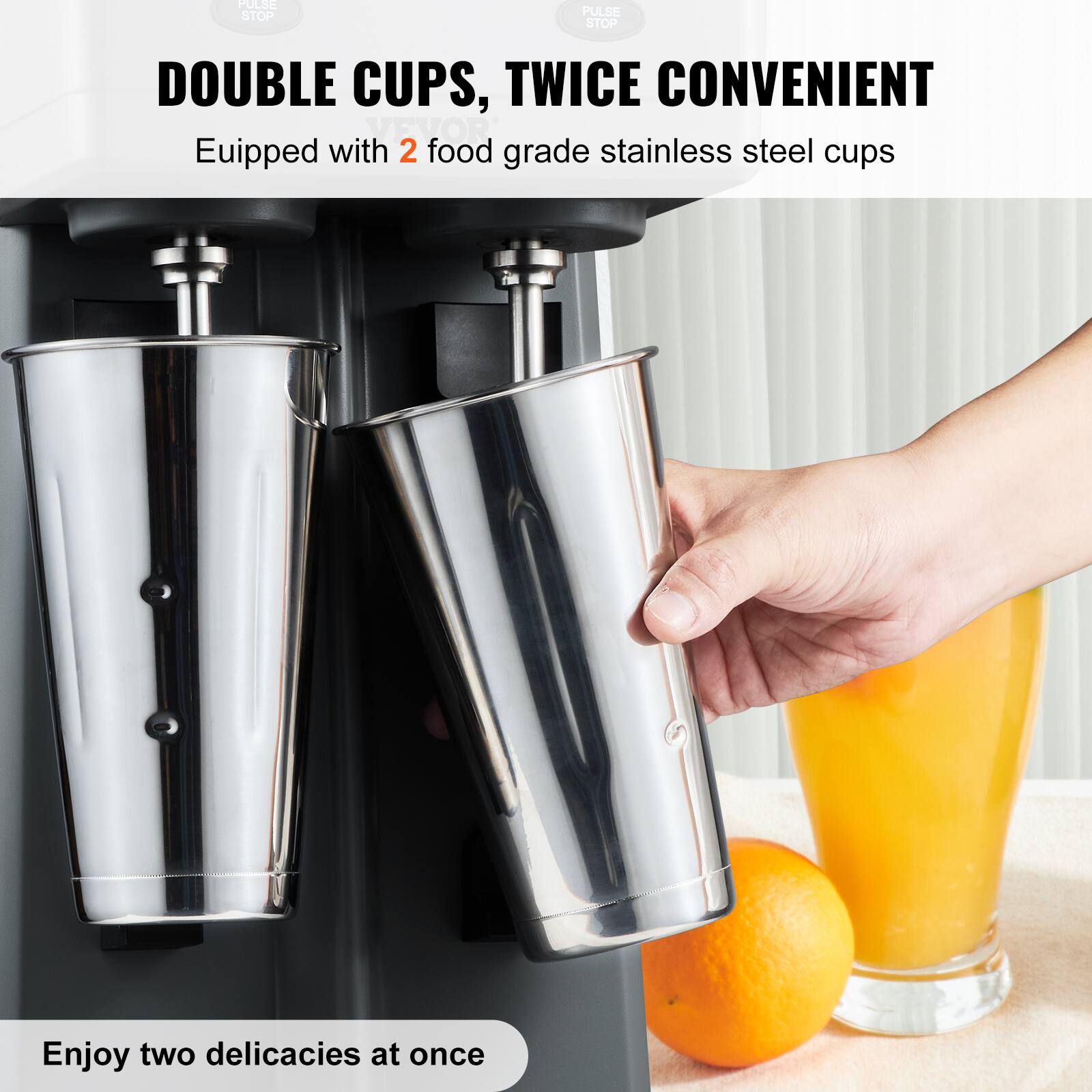 PULSE STOP

DOUBLE CUPS, TWICE CONVENIENT
Equipped with 2 food grade stainless steel cups

Enjoy two delicacies at once