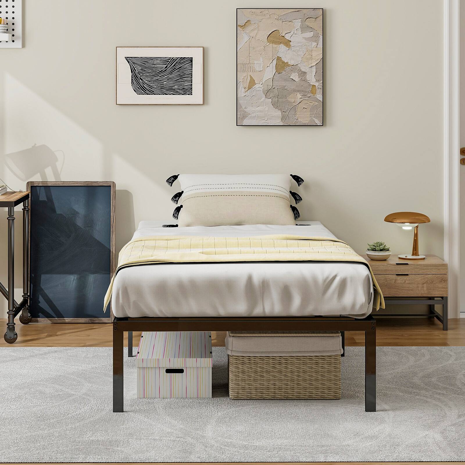 Alt View 1. Ecooso - Heavy Duty Metal Platform Bed Frame - Black.