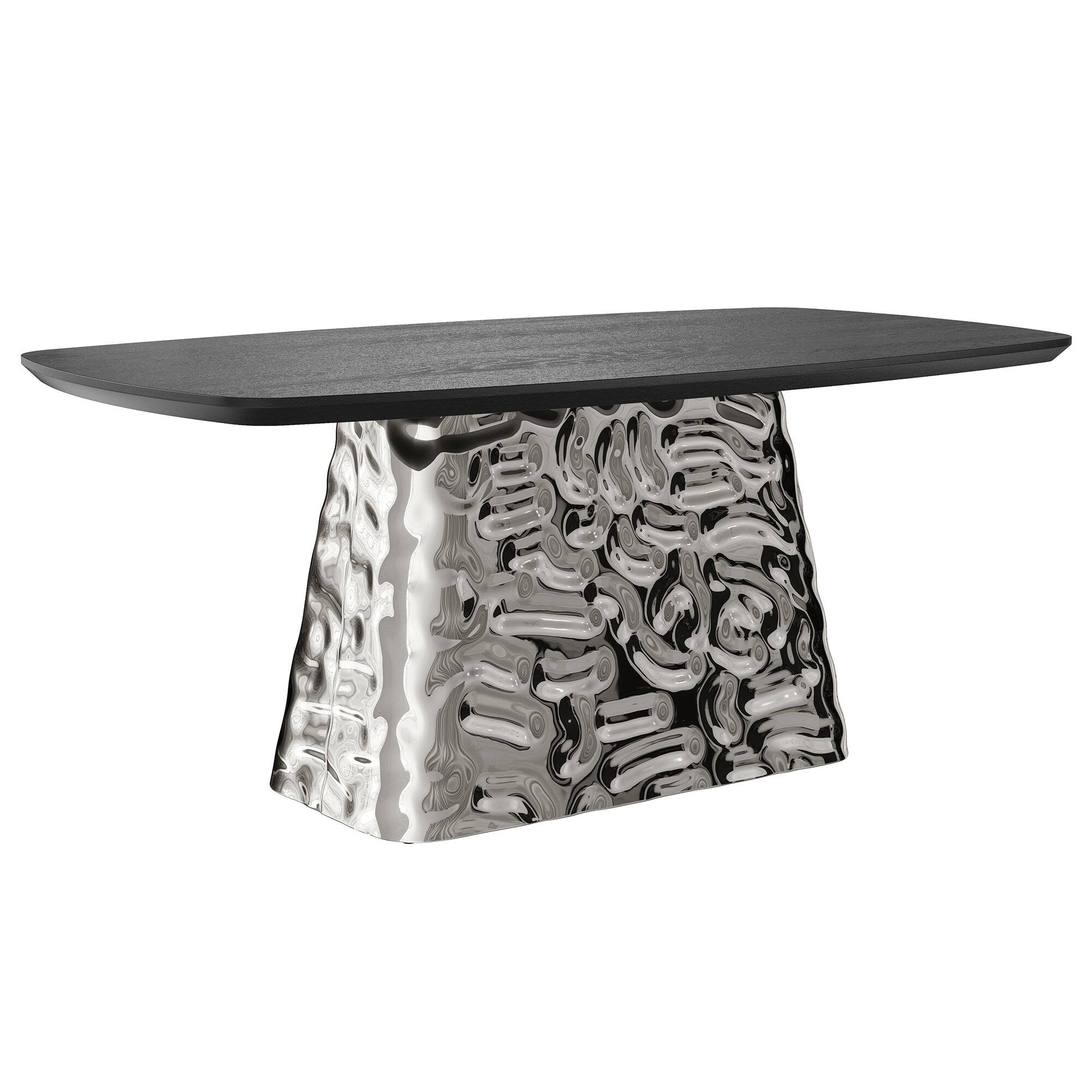 Back. Boyel Living - Silver and Black Wood 70.87 Inch Pedestal Dining Table Seats 6 Modern Luxury Stainless Steel Base - Multi-Colored.