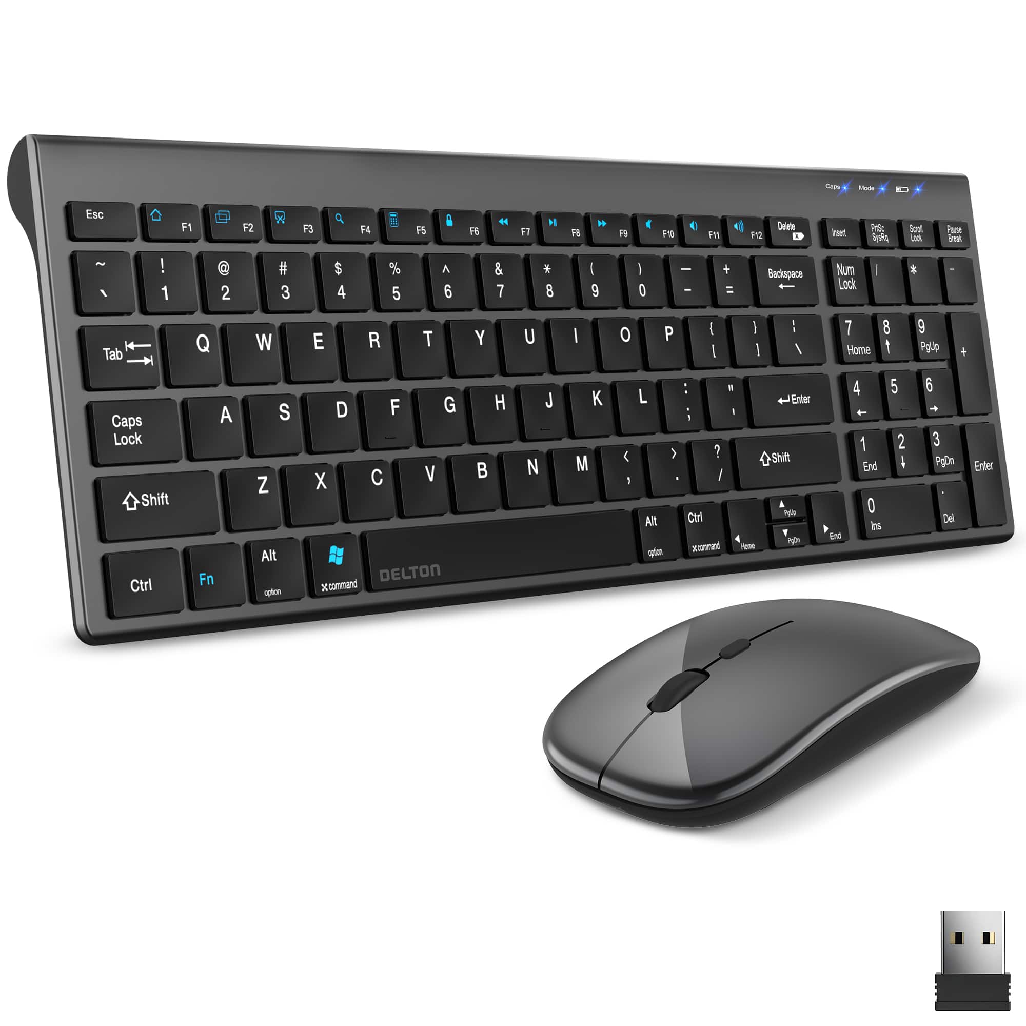 Delton - N36 Slim Wireless Keyboard and Optical Mouse Combo, (DKMN36-WB) - Black