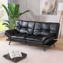 Dyonery - Black Faux Leather Sofa Bed, Adjustable Backrest & Armrests, Multifunctional Small Loveseat Sleeper Sofa - Black