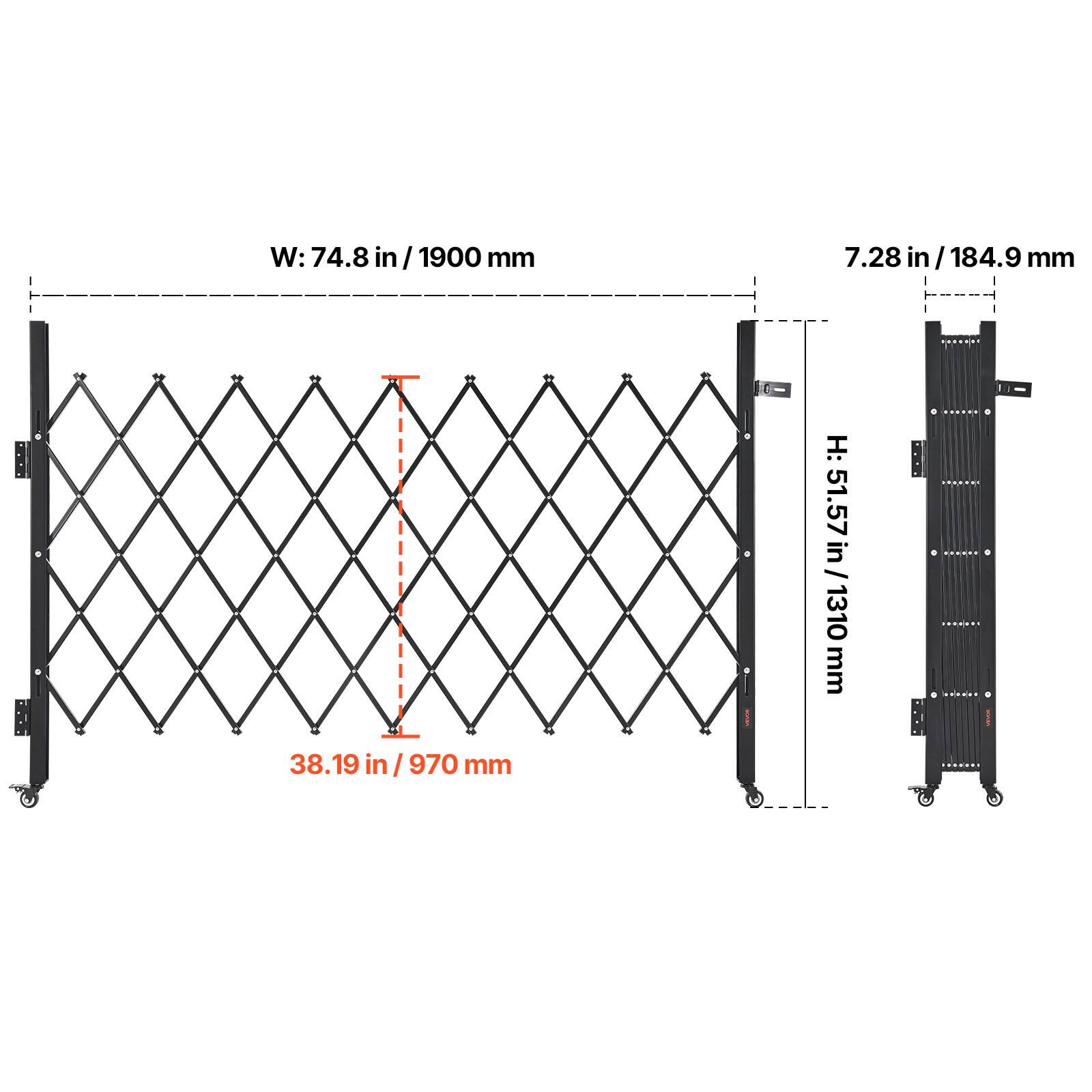 W: 74.8 in / 1900 mm  
H: 51.57 in / 1310 mm  
7.28 in / 184.9 mm  
38.19 in / 970 mm