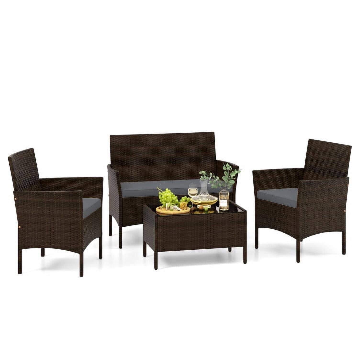 Left. Kadyn - 4 Piece Patio Rattan Conversation Set, Small Patio Conversation Furniture Set with Cozy Seat Cushions-Gray - Gray.