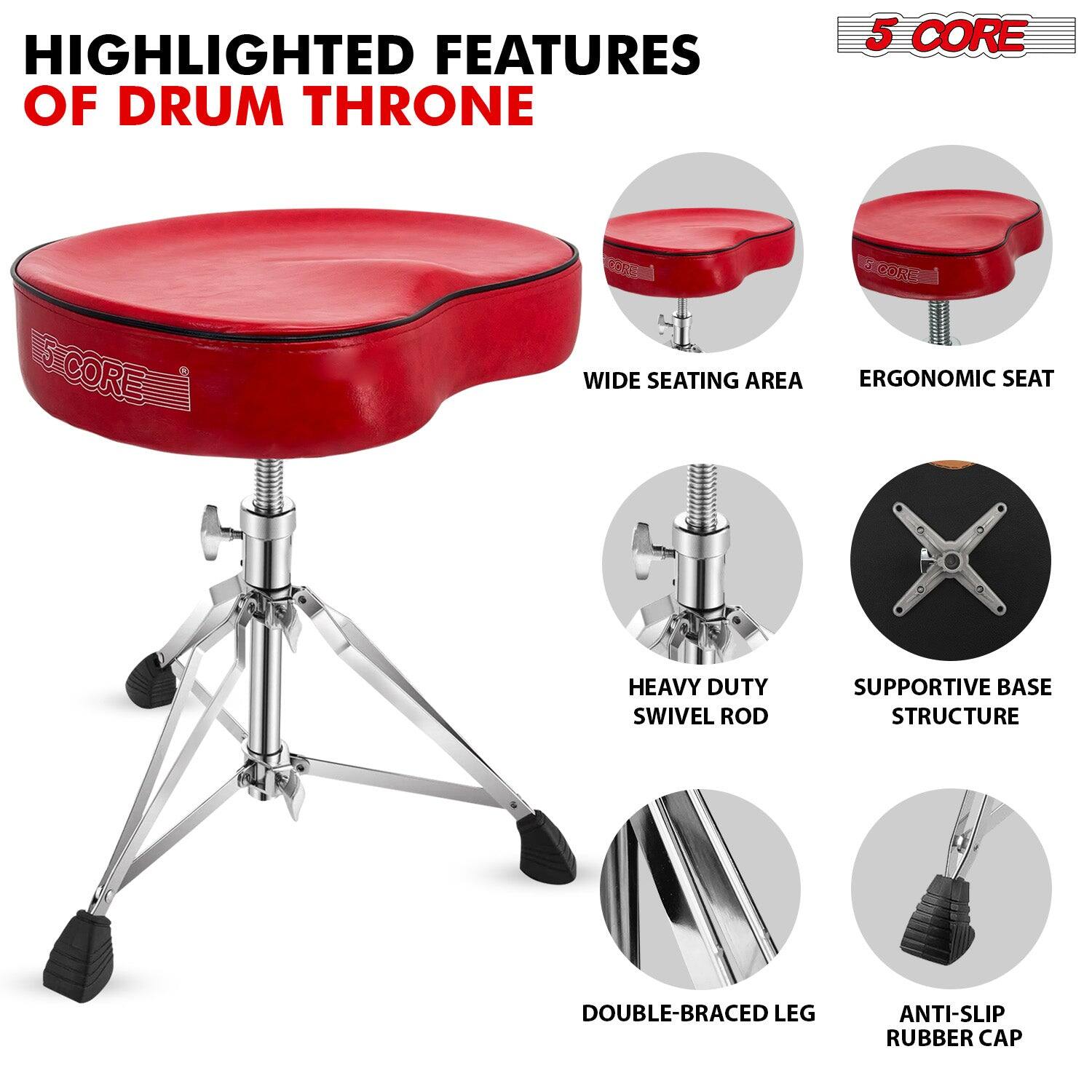 HIGHLIGHTED FEATURES OF DRUM THRONE

- WIDE SEATING AREA
- ERGONOMIC SEAT
- HEAVY DUTY SWIVEL ROD
- SUPPORTIVE BASE STRUCTURE
- DOUBLE-BRACED LEG
- ANTI-SLIP RUBBER CAP