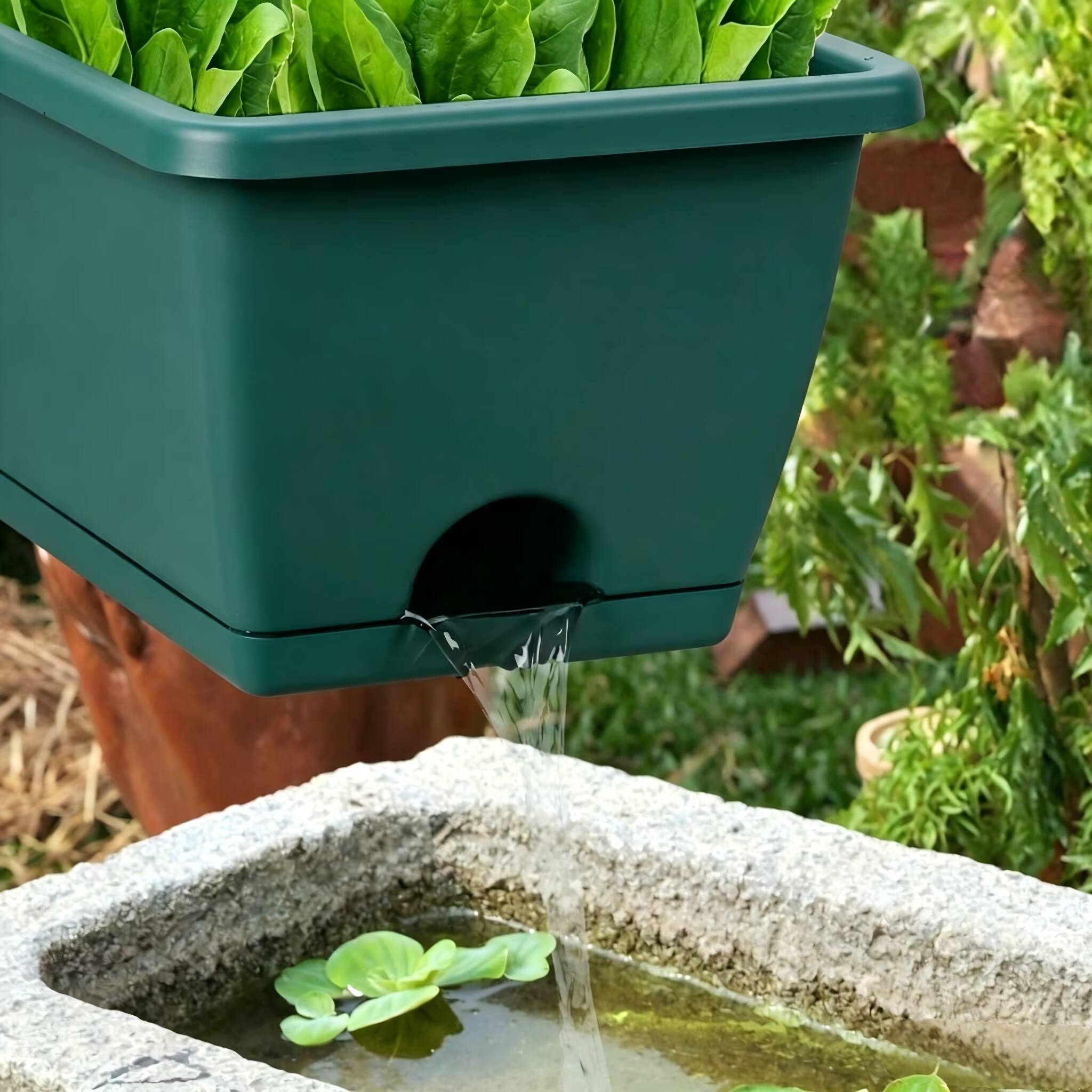 Alt View 1. Oumilen - 5-Pack Window Planter Boxes, Green Rectangular Plastic Plant Pots with Self-Watering Base for Balcony Windowsill Garden.