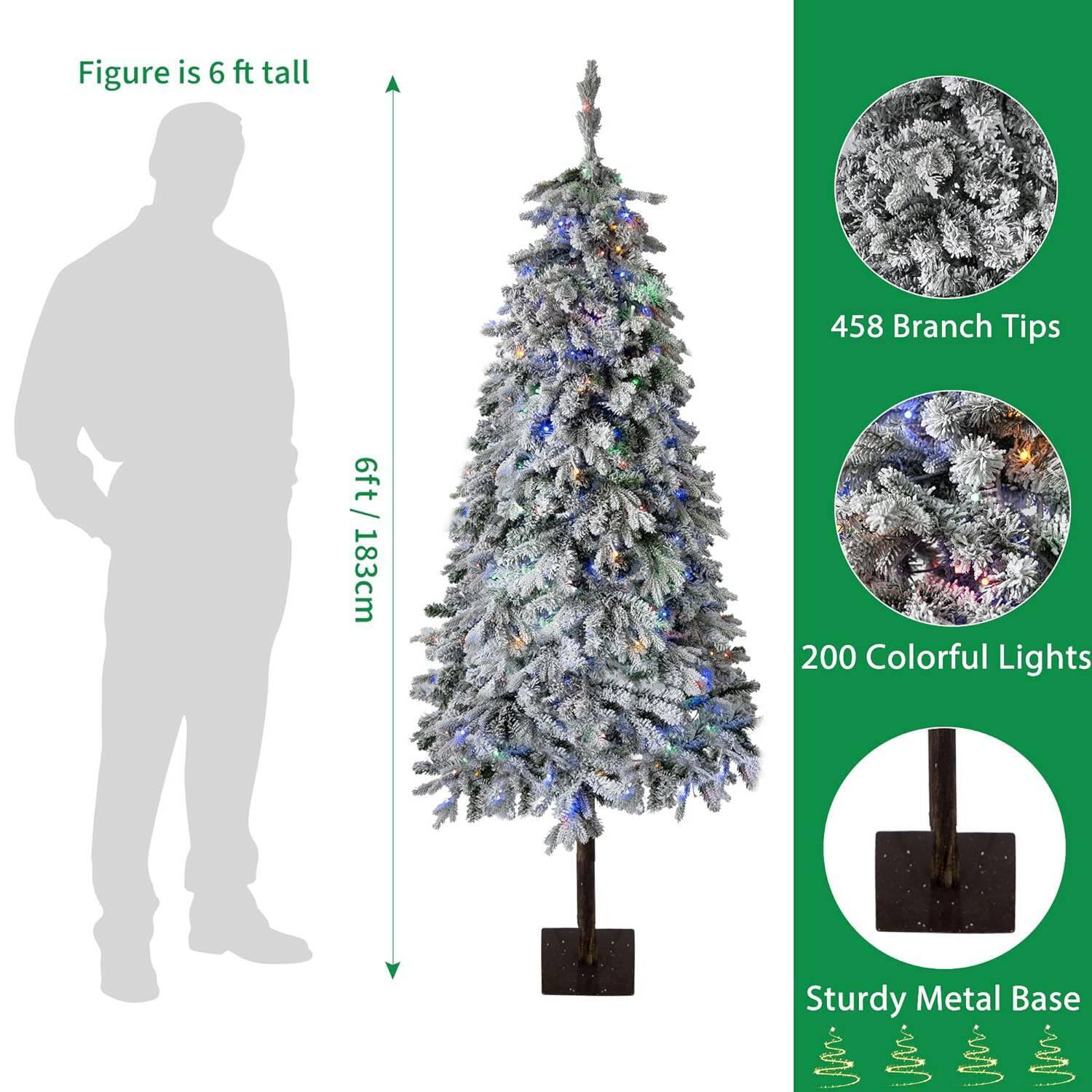 Figure is 6 ft tall  
6ft / 183cm  

458 Branch Tips  

200 Colorful Lights  

Sturdy Metal Base