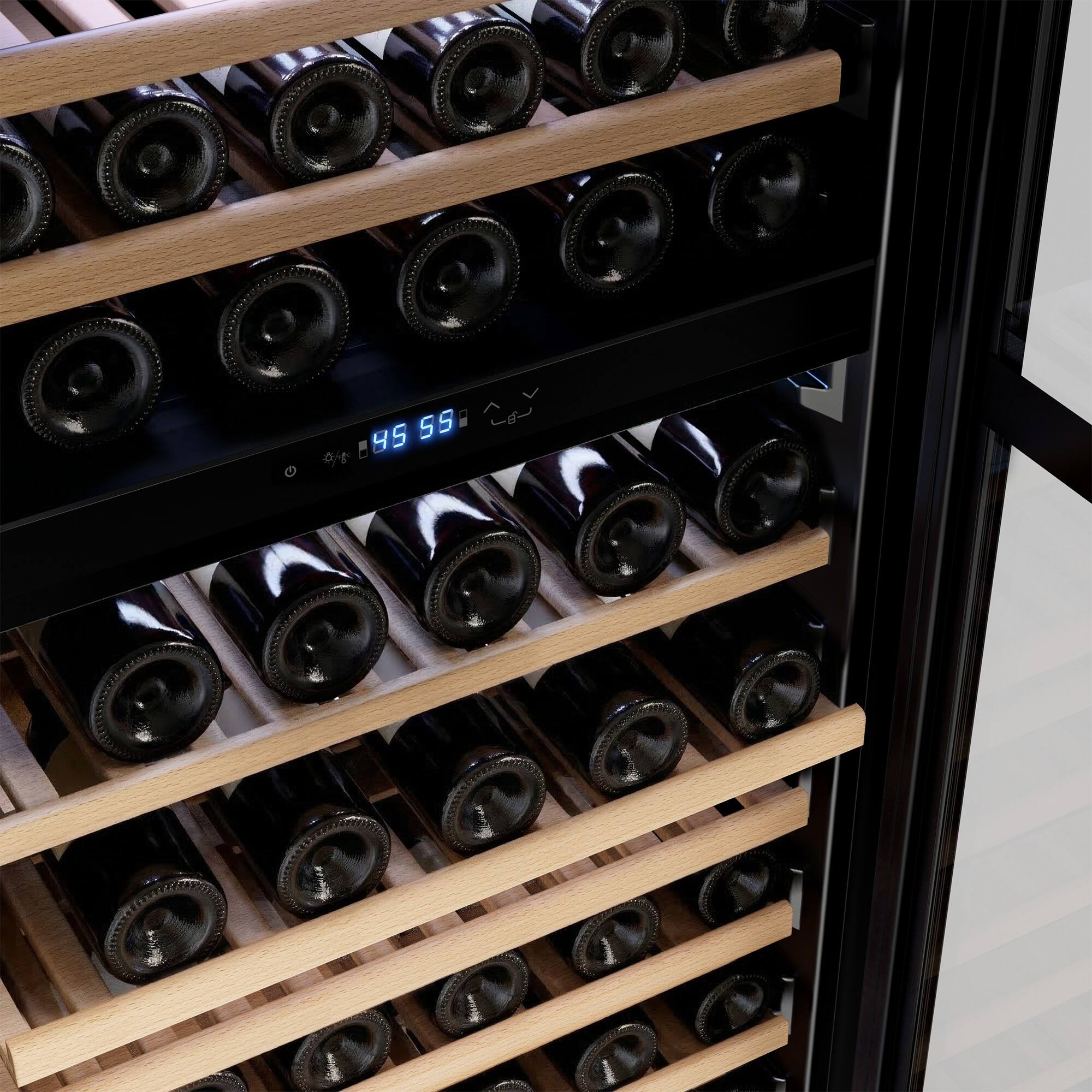 Back. Empava - 23.43 In. 163-bottle Dual Zone Freestanding Wine Cooler - Compressor Cooling, 13 Shelves, Wine Fridge 41-64°F In Black - Black.