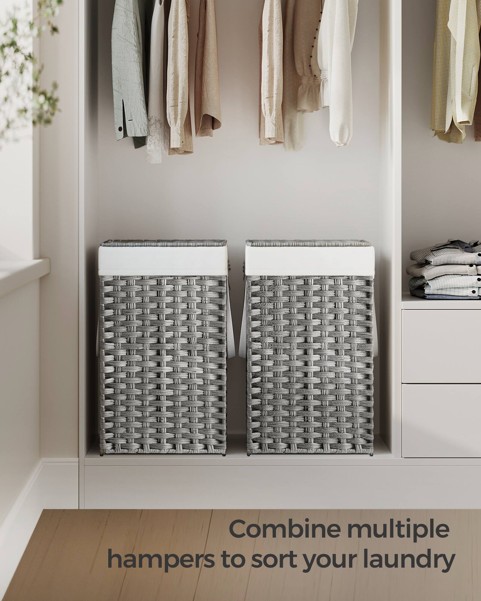 Combine multiple hampers to sort your laundry