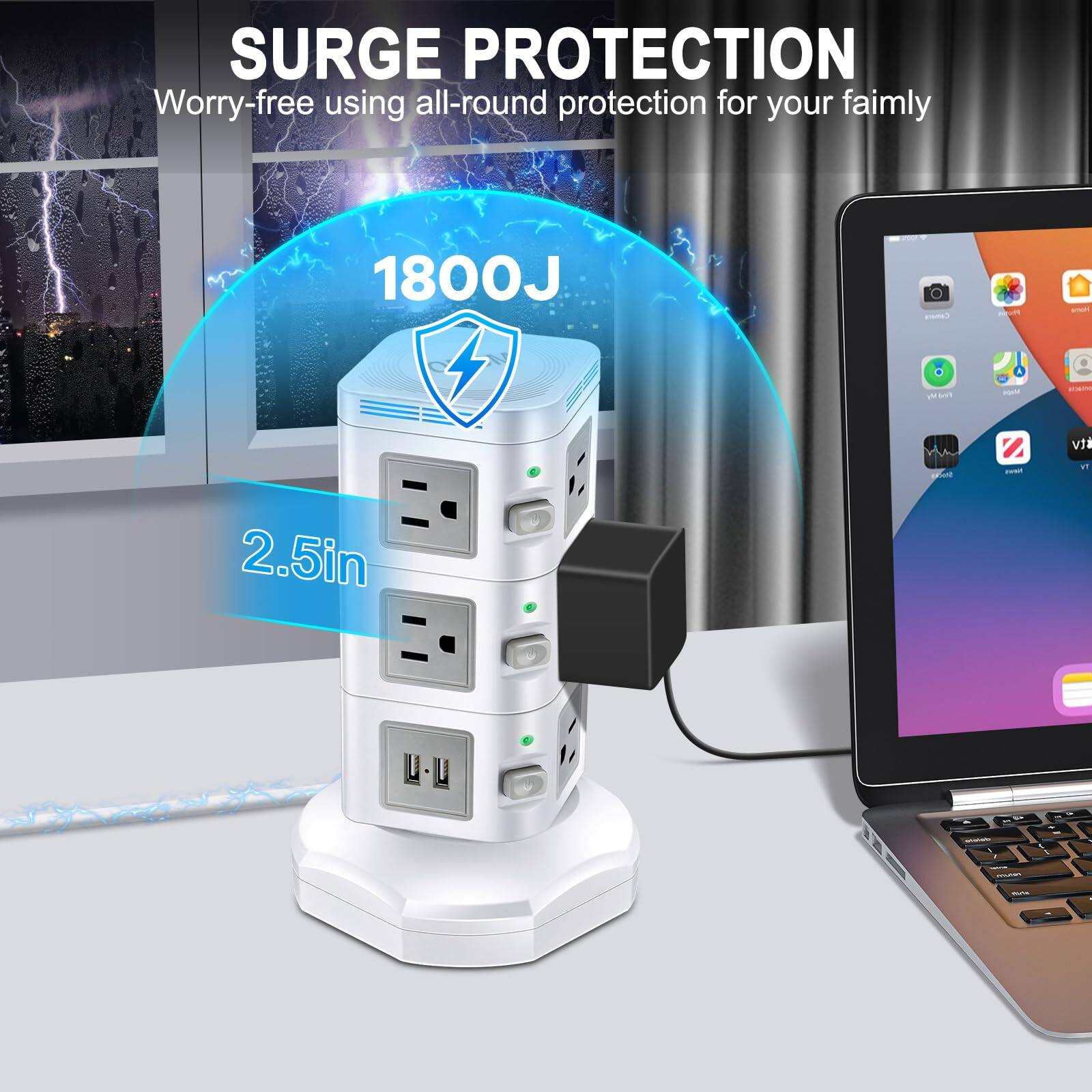 SURGE PROTECTION  
Worry-free using all-round protection for your family

1800J

2.5in