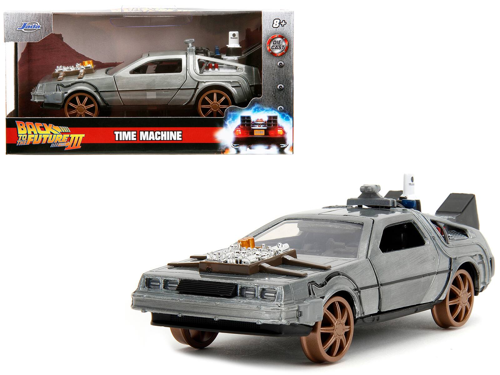 Jada - DeLorean DMC Time Machine Brushed Metal Train Wheel Version Back to the Future Part III Movie 1/32 Hollywood Rides - Gray