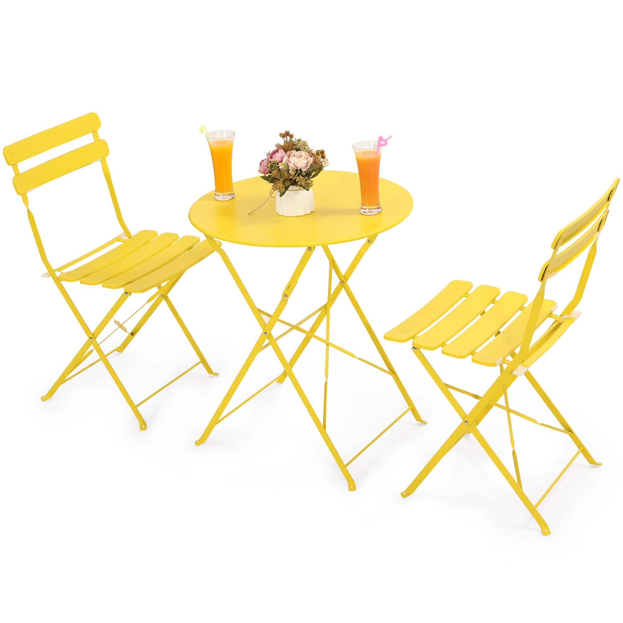 Yardgrace - 3-Piece Folding Bistro Set Outdoor/Indoor Conversation Set for Patio - Yellow