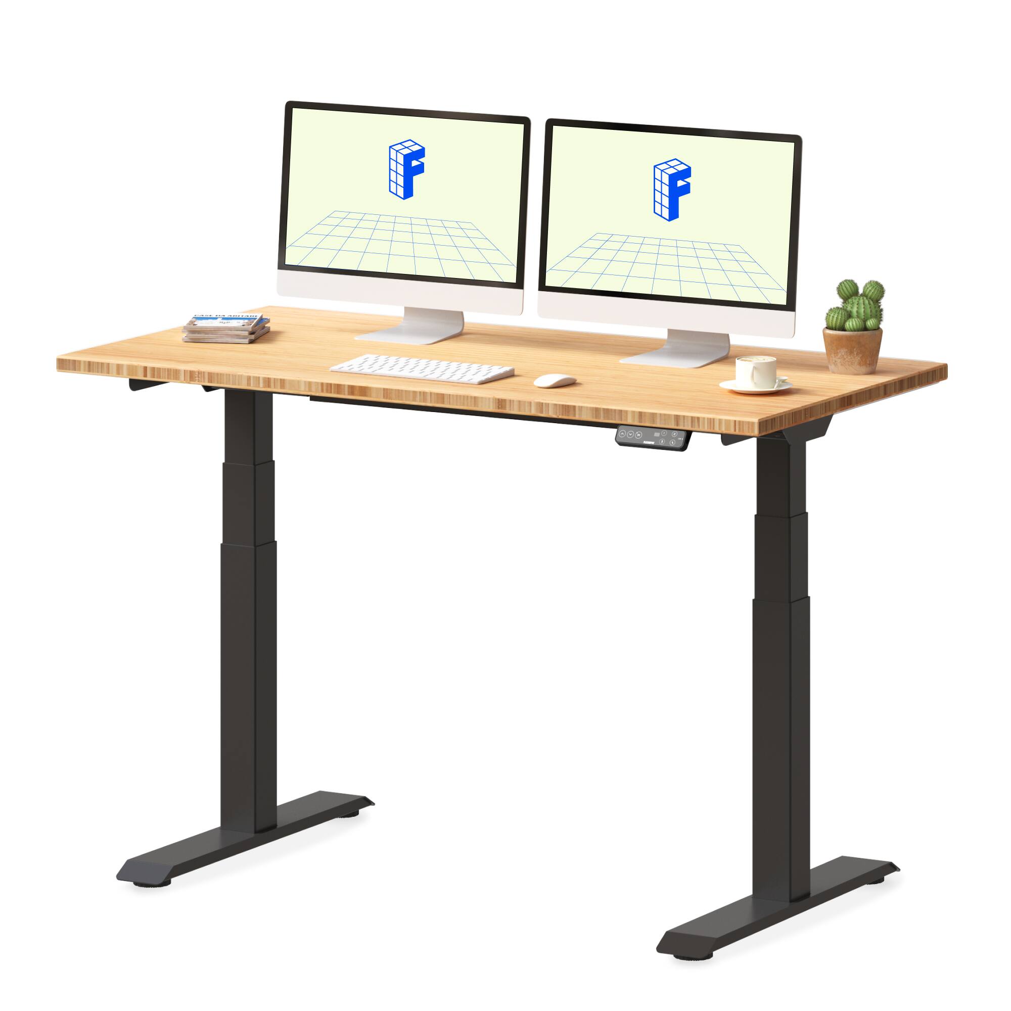 Left. FlexiSpot - FlexiSpot E7 48''W Electric Adjustable Standing Desk, Bamboo/Black - Bamboo.