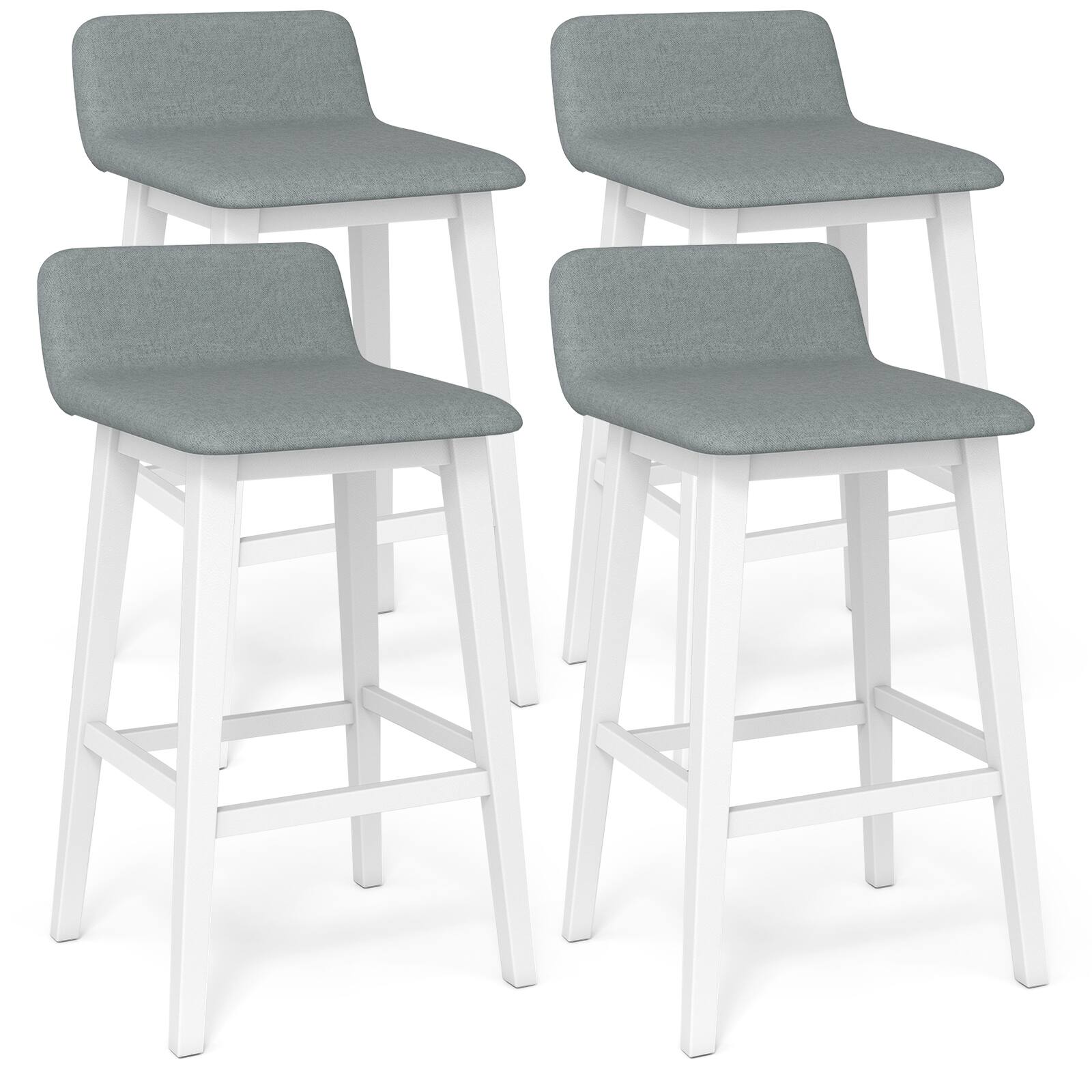 Gymax - 2PCS 29'' Upholstered Barstools w/ Low Back Footrest & Wood Legs for Kitchen - White, Gray