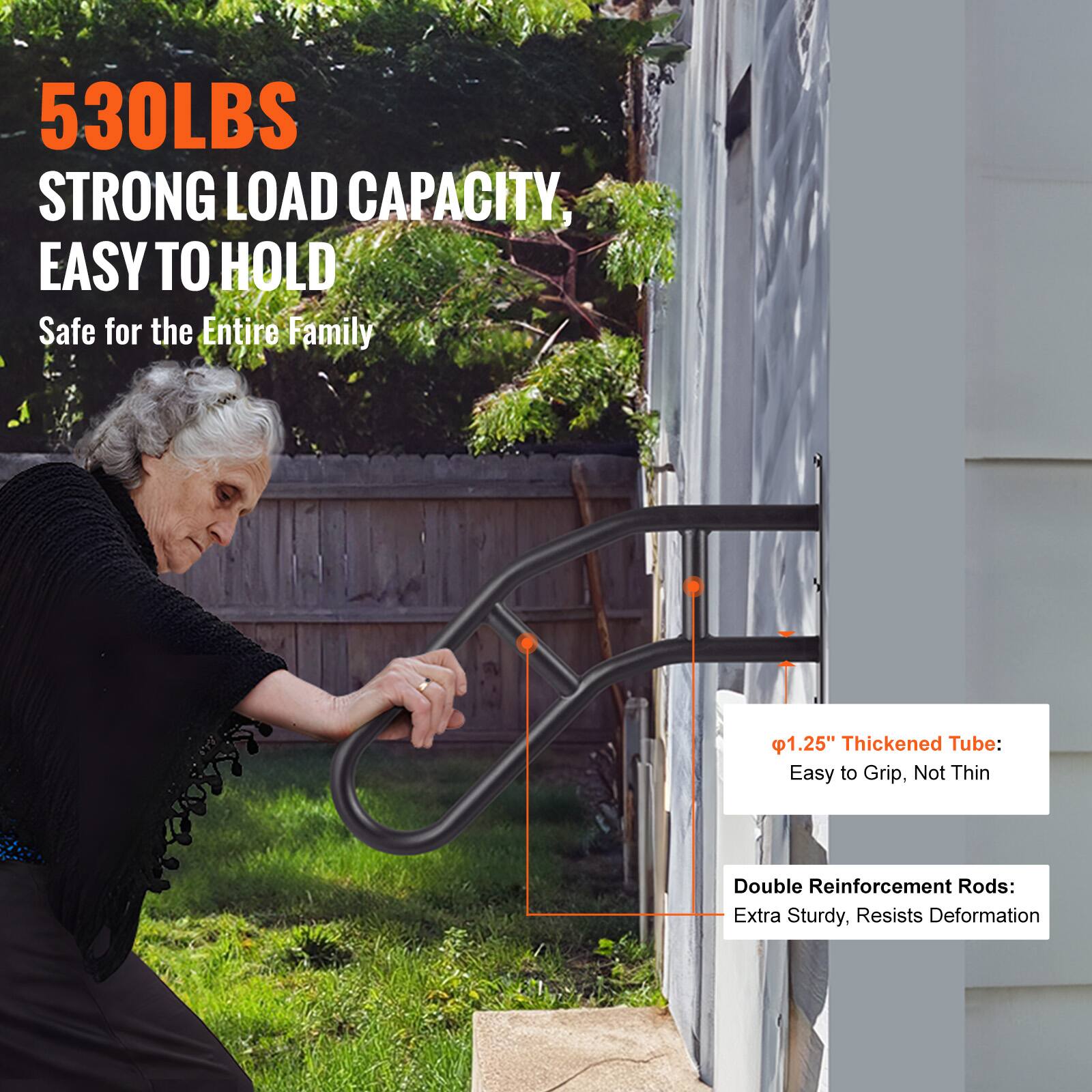 530LBS STRONG LOAD CAPACITY, EASY TO HOLD  
Safe for the Entire Family  

1.25" Thickened Tube: Easy to Grip, Not Thin  
Double Reinforcement Rods: Extra Sturdy, Resists Deformation