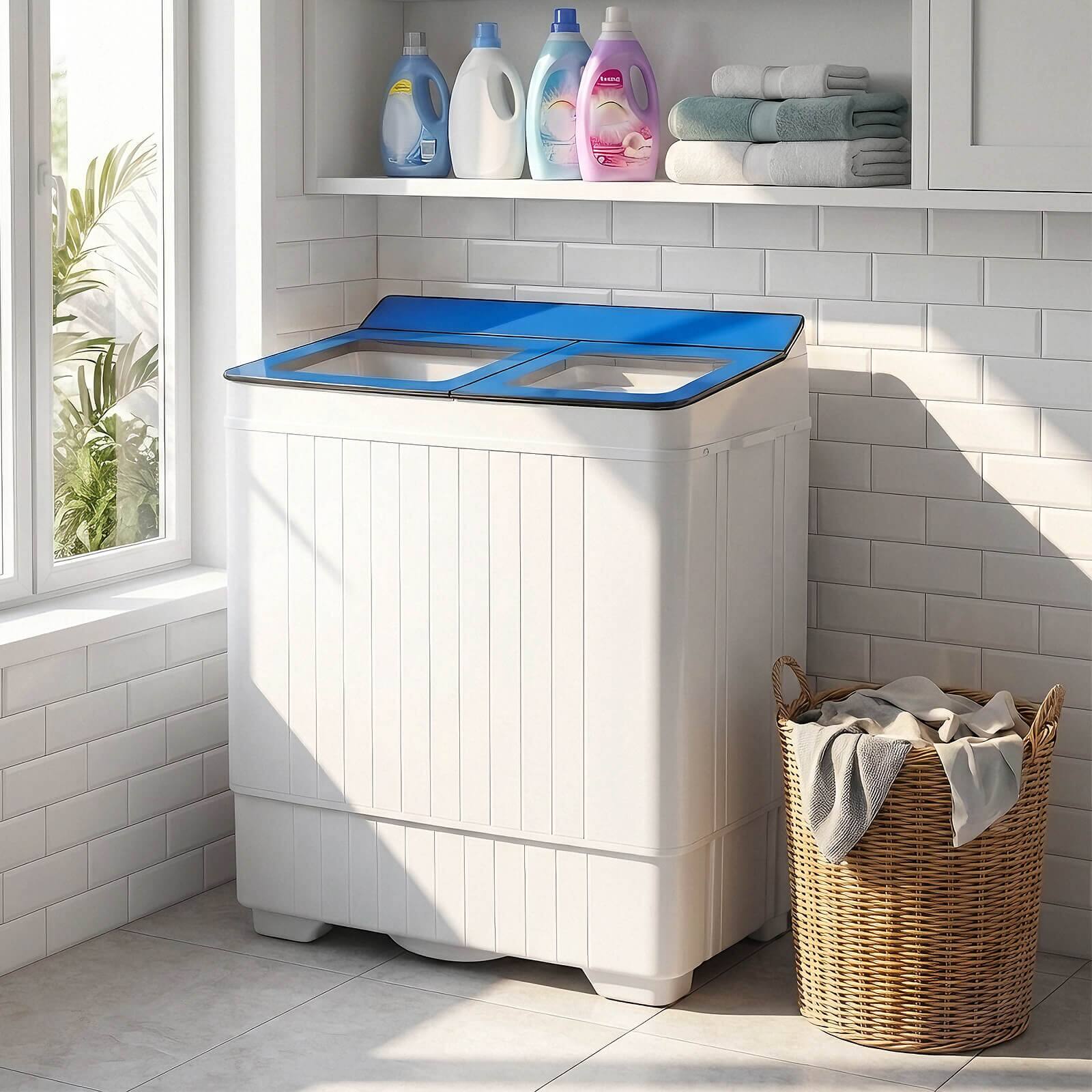 Alt View 3. Costway - Costway Portable Washing Machine with 18 LBS Washer 8 LBS Spinner Combo Twin Tub Washer - Blue & White.