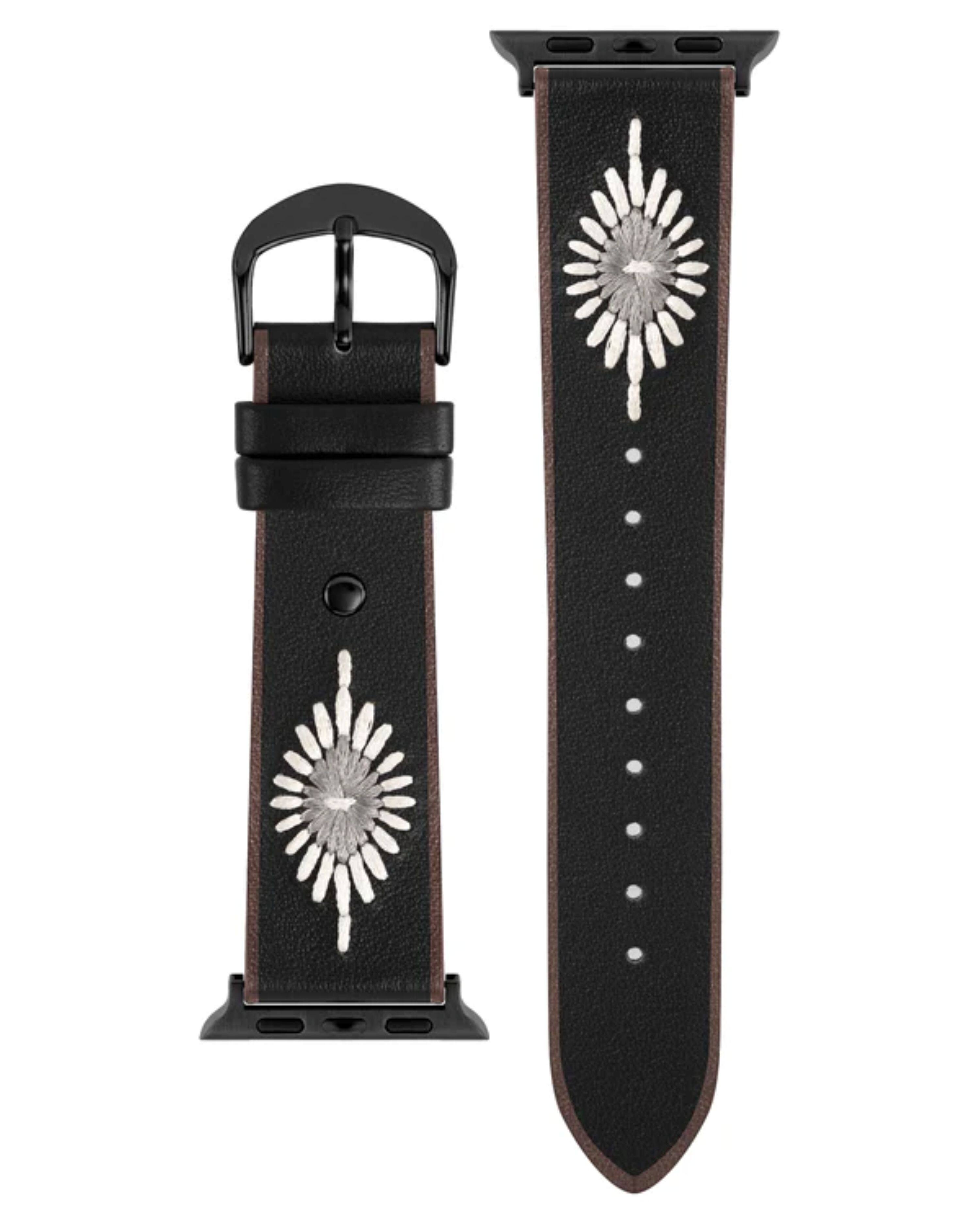 Left. Wrangler - Genuine Leather Strap with WCS Lug and Buckle – Compatible with 38/40/41mm and 40/44mm Apple Watch - Brown.