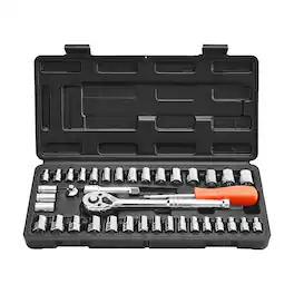 VEVOR - Socket Set, 39 Pieces, 3/8 & 1/4 inch Drive Socket and Ratchet Set, SAE and Metric Size, Mechanic Tool Kit with Wrench - Black+Sliver