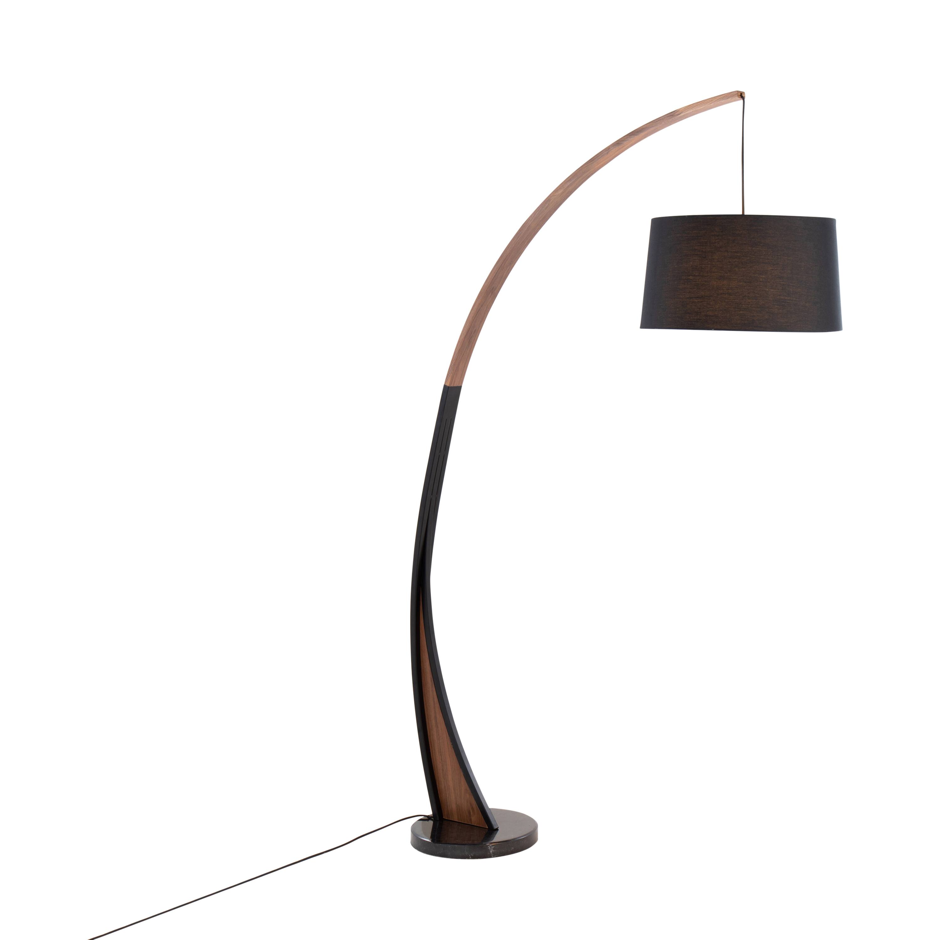 Angle. APRILSOUL - Noah Mid-Century Modern Floor Lamp with Walnut Wood Frame and Marble Base by LumiSource - Walnut.