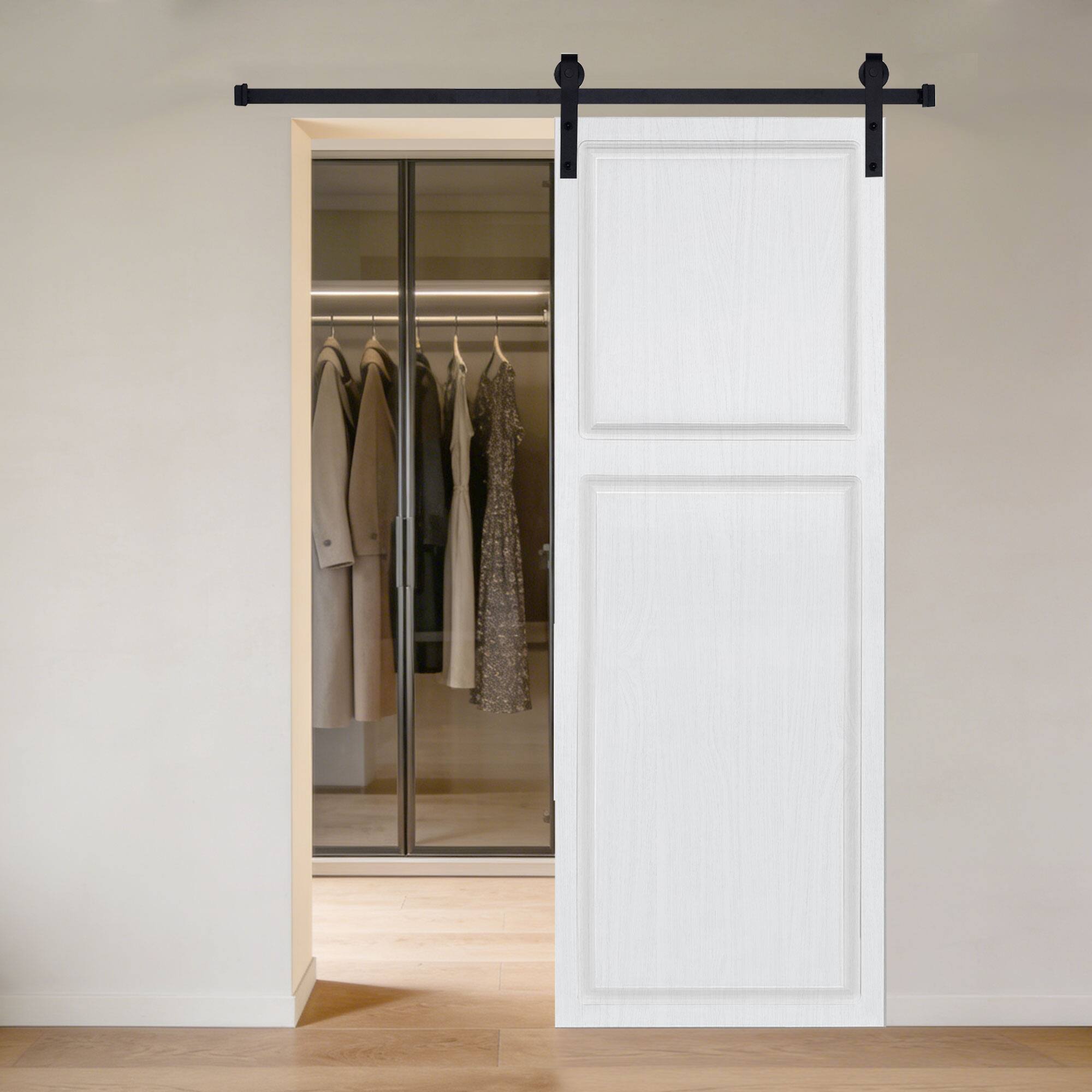 Alt View 4. Boyel Living - Milk White Barn Sliding Door 36-in L x 0.75-in W x 80-in H with Complete Hardware Kit - Milk White.