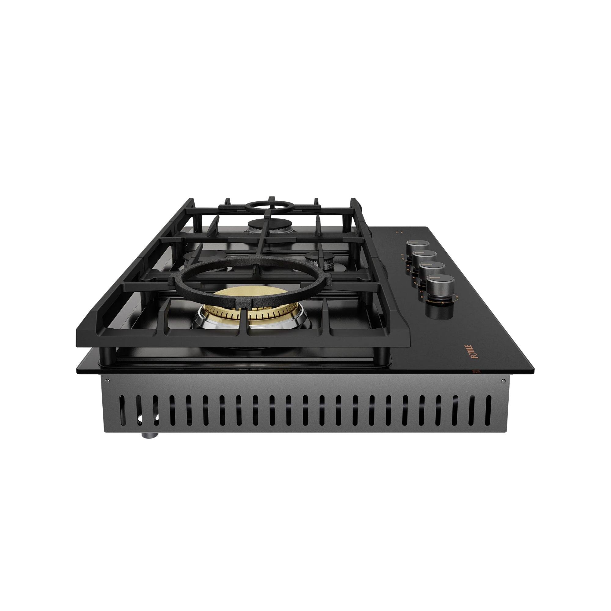 Left. FOTILE - FOTILE Tri-Ring 30" Gas Cooktop in Tempered Glass with 4 Burners Including Flame Failure Device - Black.