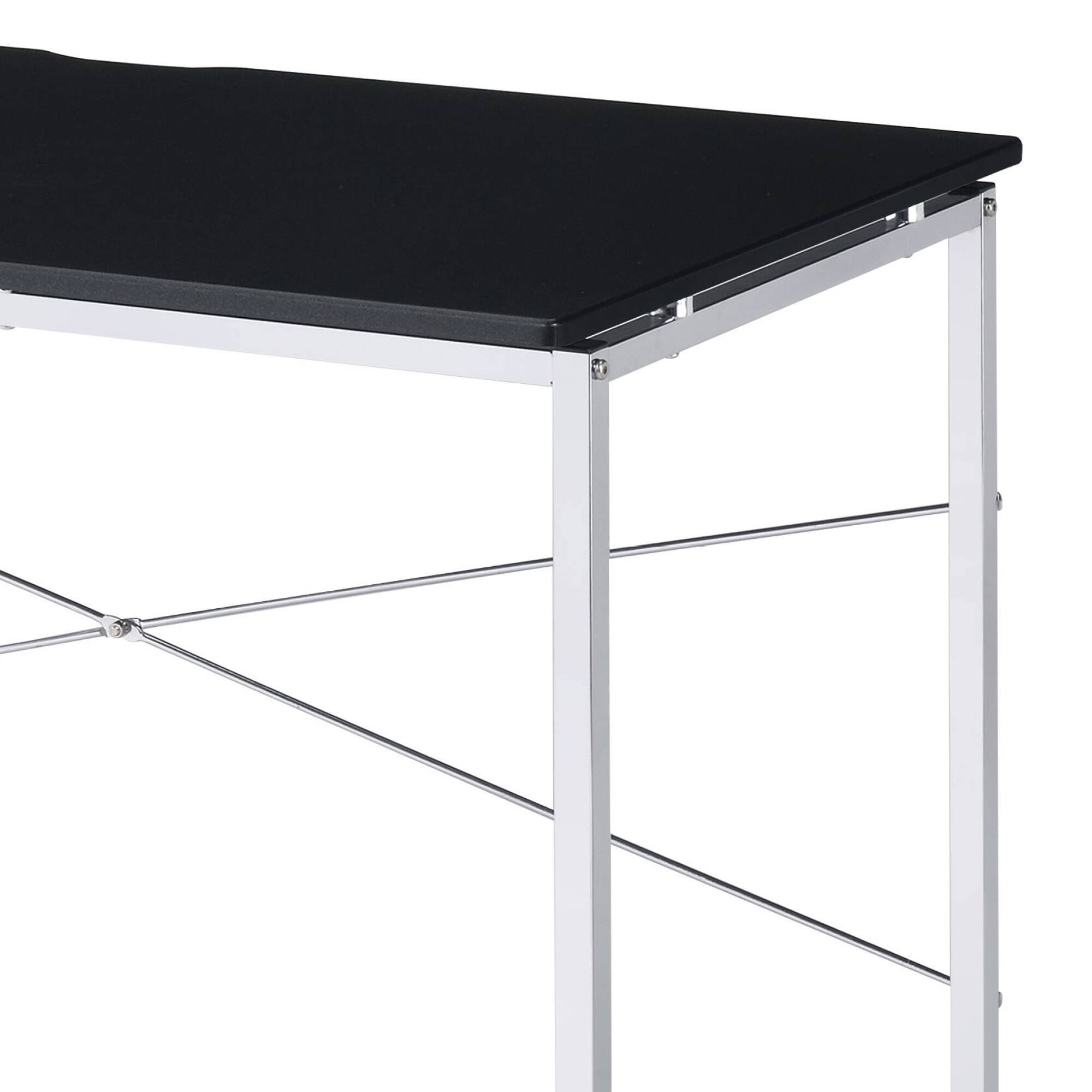 Left. GOODSILO - Modern Writing Desk with Metal Frame and X-Shape Support Bar for Home Office - Black.