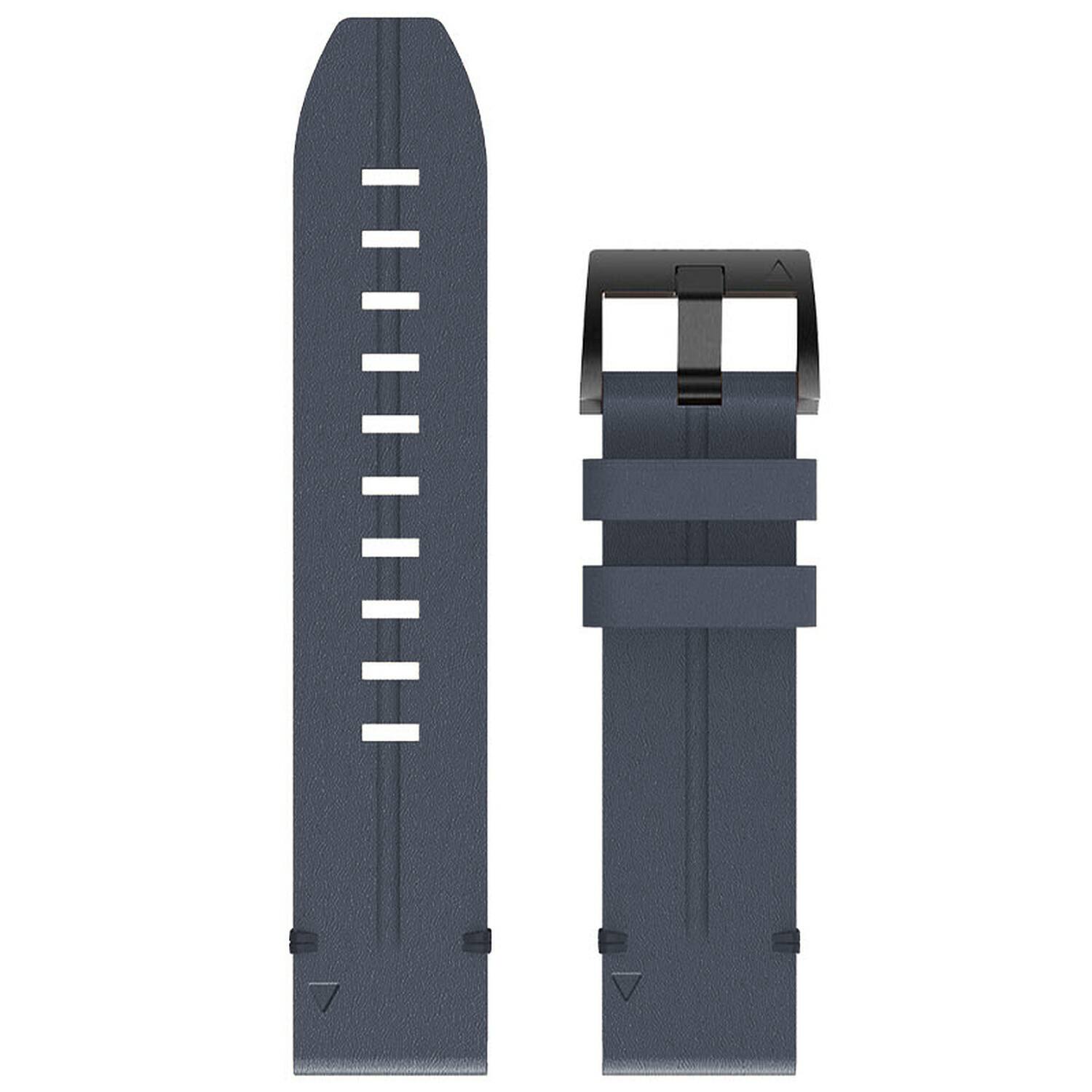 Left. StrapsCo - Italian Leather Strap QuickFit 22 Watch Band For Garmin Instinct 3 – 45mm (Extra Short) - Slate.