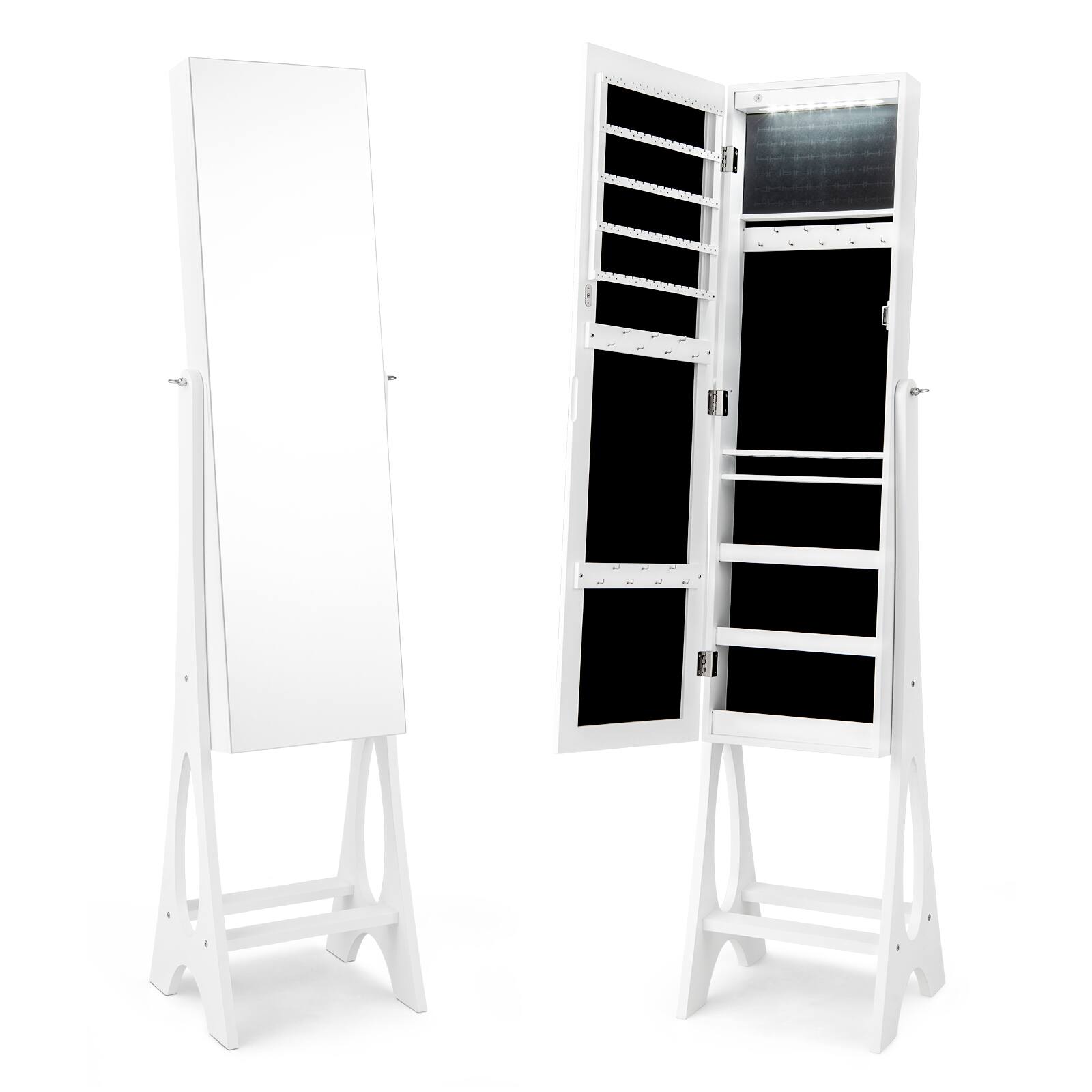 Alt View 17. Costway - LED Jewelry Cabinet Armoire with  Bevel Edge Mirror Organizer Mirrored Standing White - White.