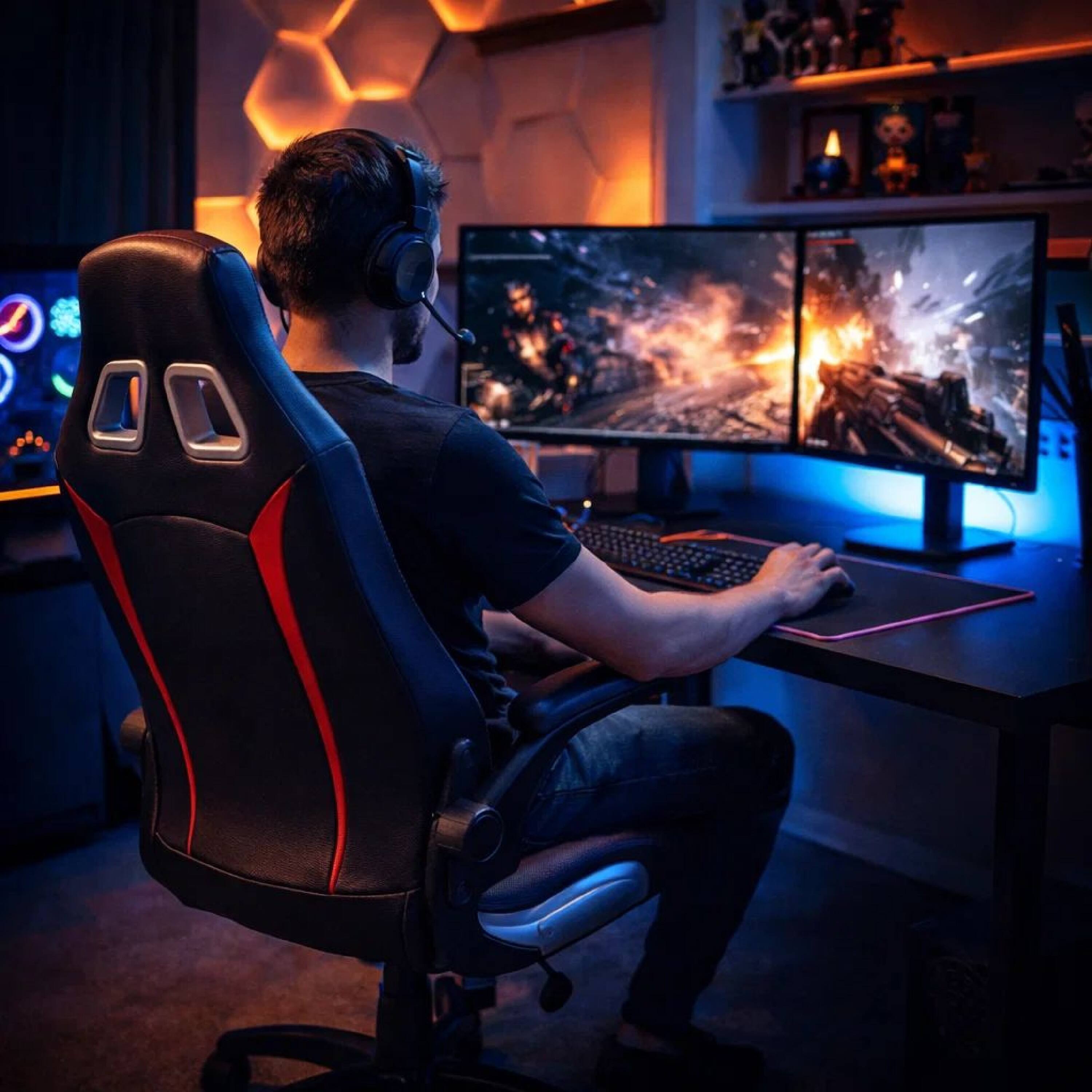 Alt View 8. Manhattan Lane - Leatherette Gaming Chair with Padded Armrests and Adjustable Height - Black.