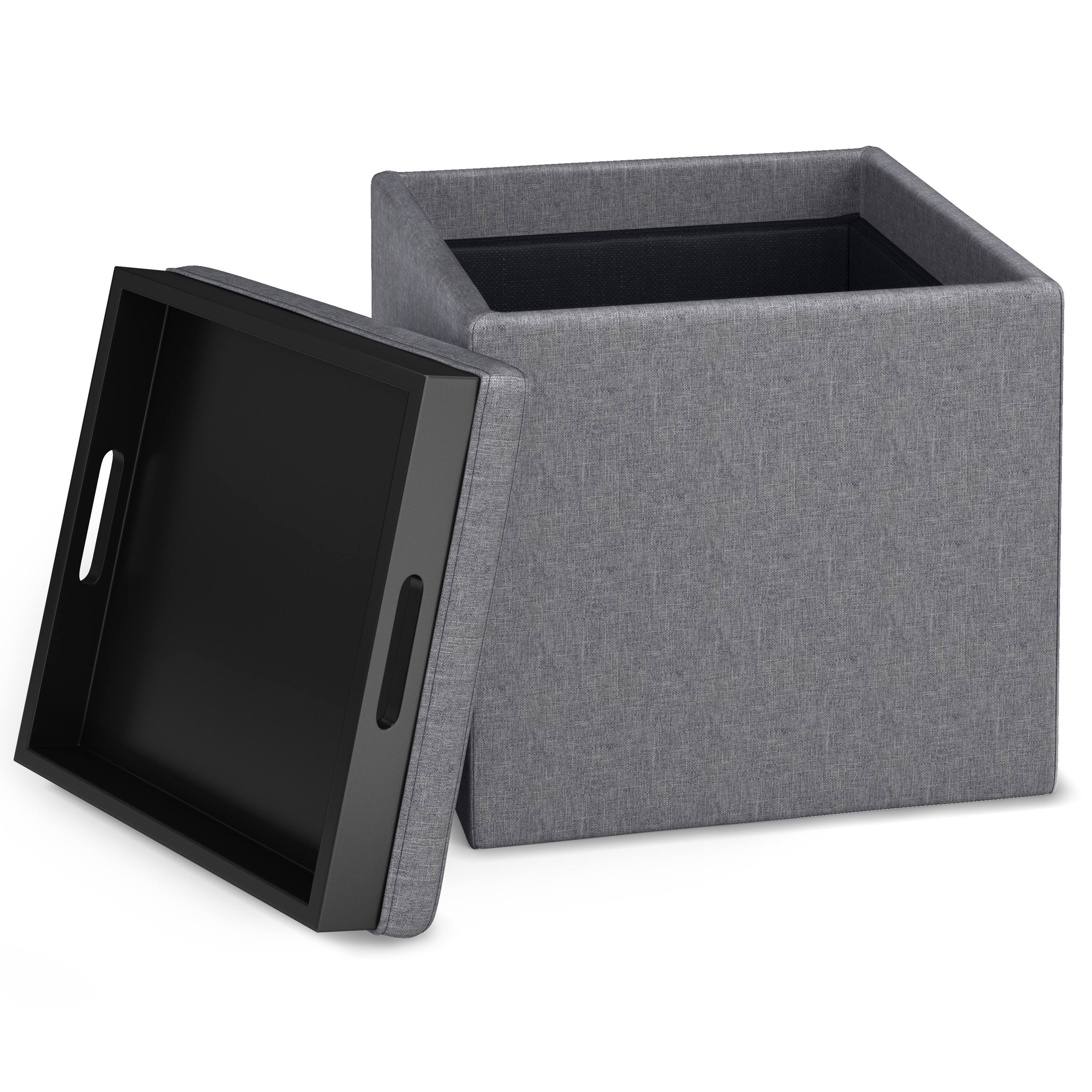 Alt View 17. Simpli Home - Rockwood Cube Storage Ottoman with Tray - Slate Grey.