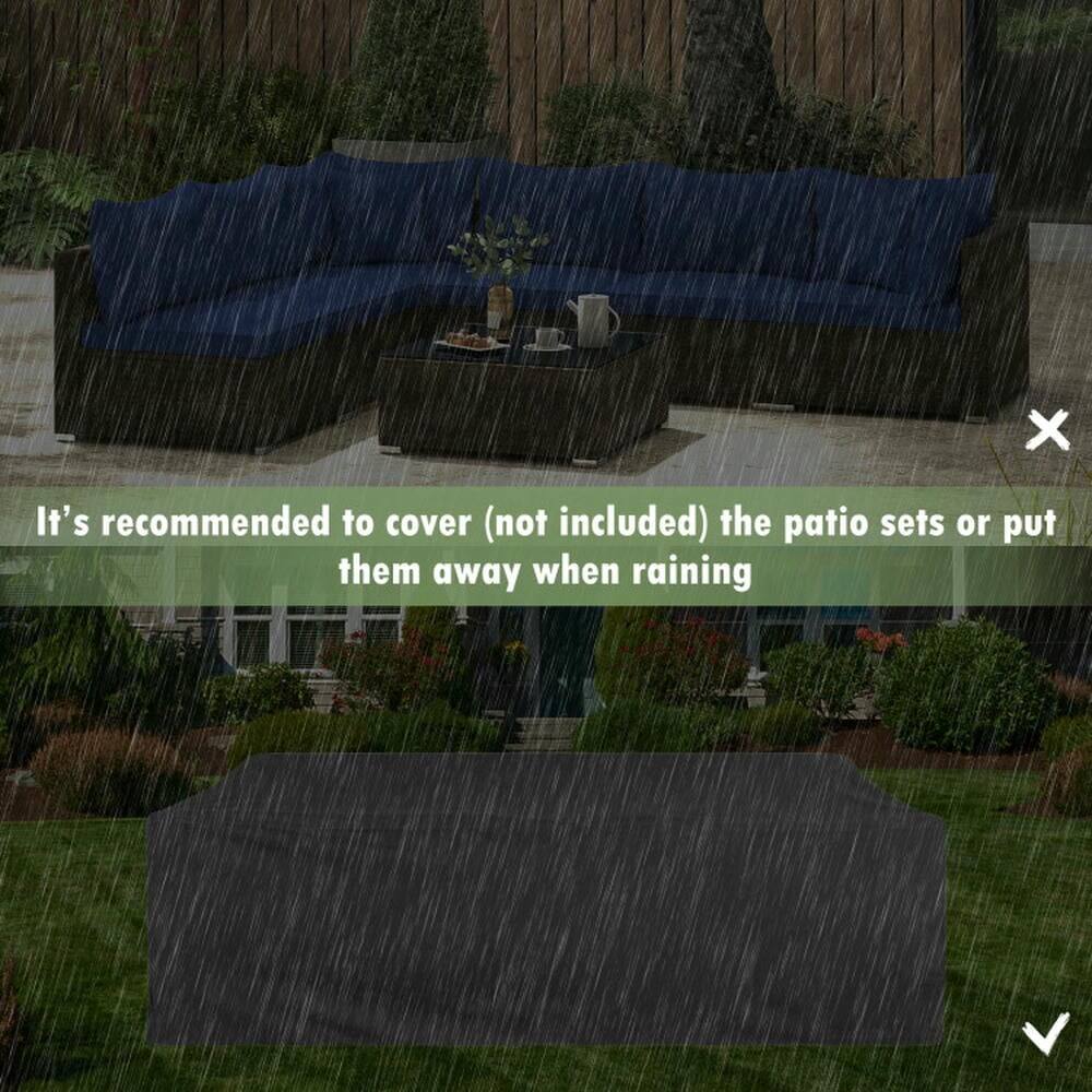 It's recommended to cover (not included) the patio sets or put them away when raining.