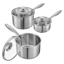VEVOR - Stainless Steel Saucepan Set,1QT & 2QT & 3QT Saucepans with Glass Lids,Multipurpose Nonstick Stainless Steel Sauce Pot - Silver