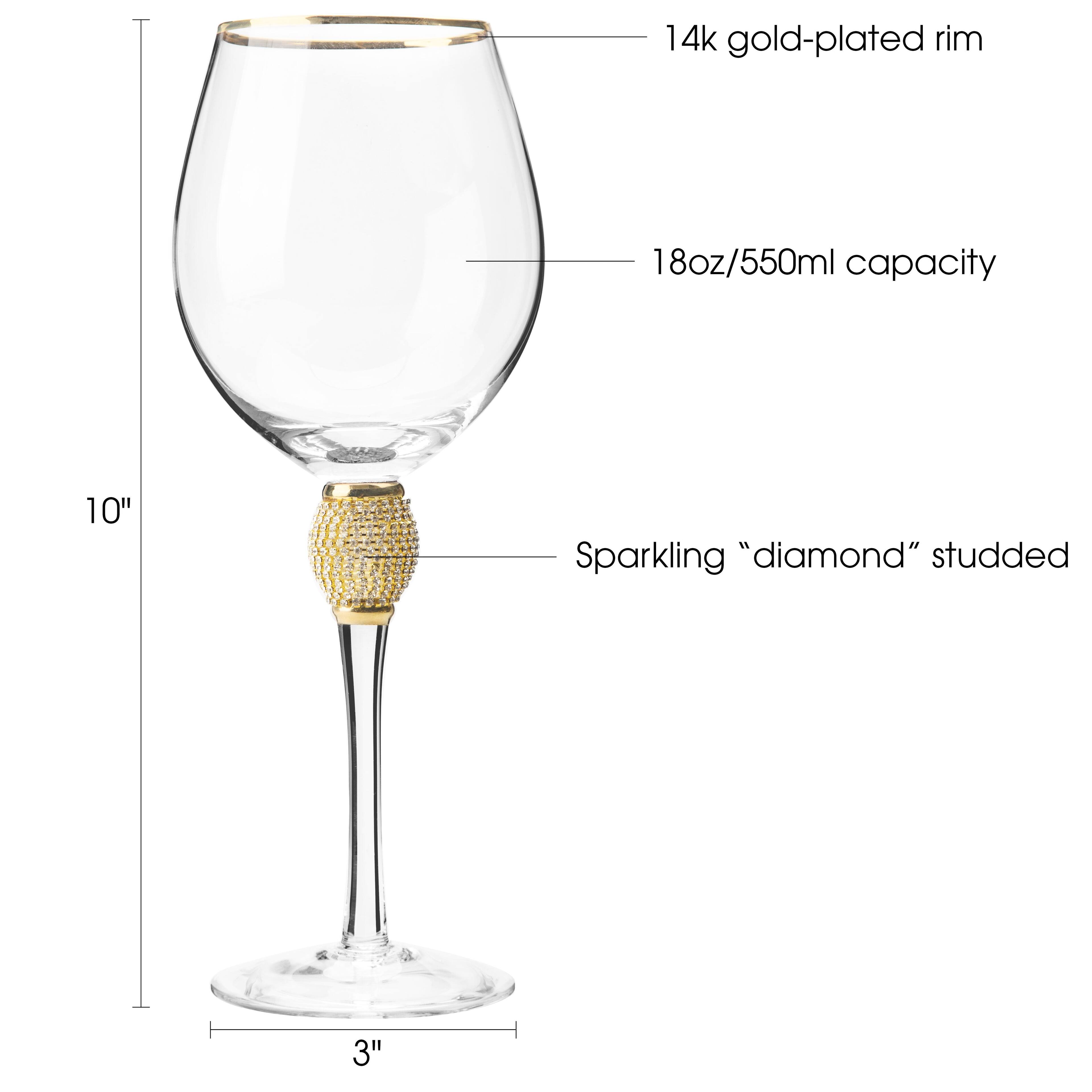 14k gold-plated rim  
18oz/550ml capacity  
10"  
Sparkling "diamond" studded  
3"