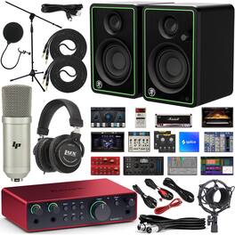 Focusrite - Scarlett 2i2 4th Gen USB Audio Interface Bundle W/Software, Monitors, Mic Kit & Headphones - Multicolor