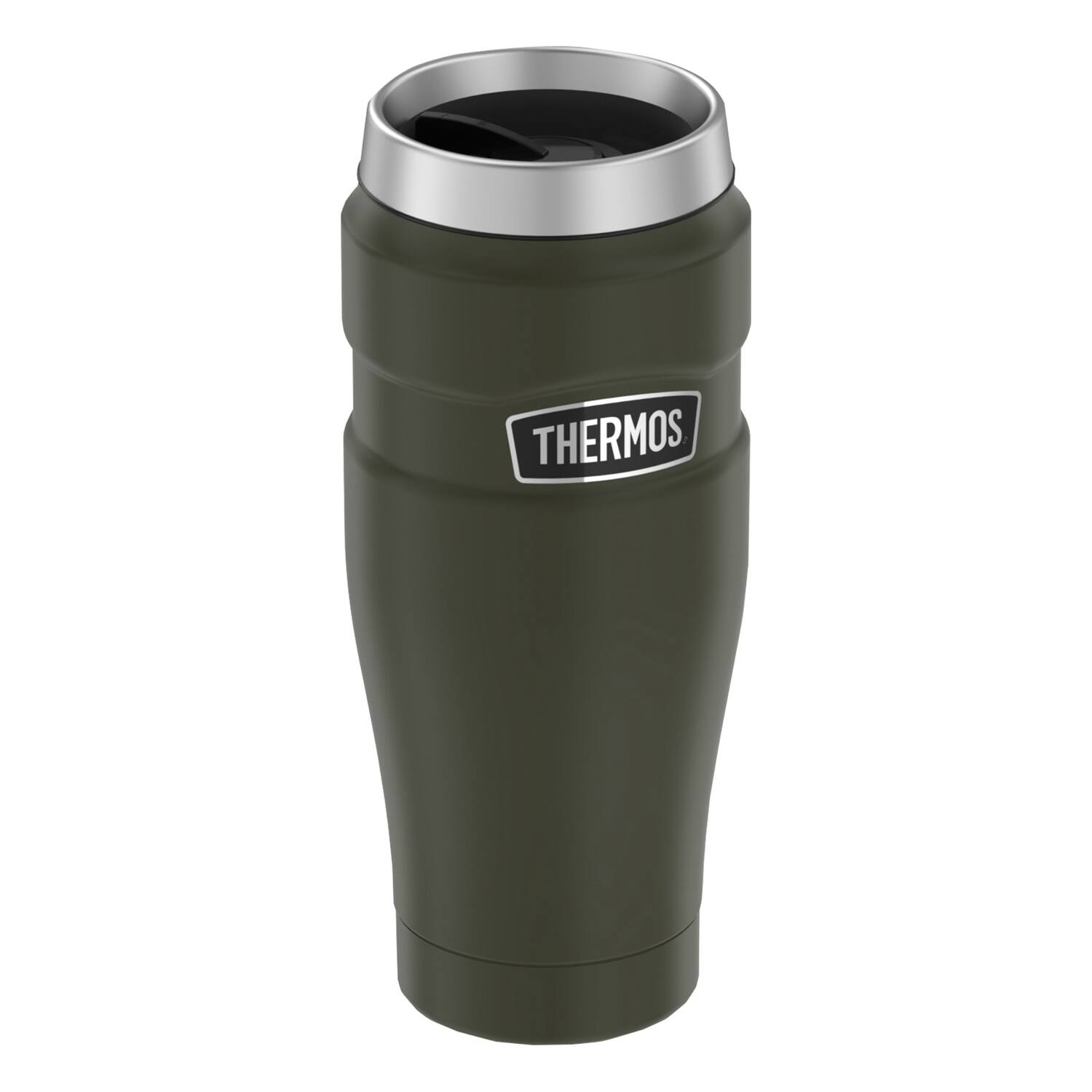 Left. Thermos - 16-Ounce Stainless King Vacuum-Insulated Stainless Steel Travel Tumbler - Pine Green.